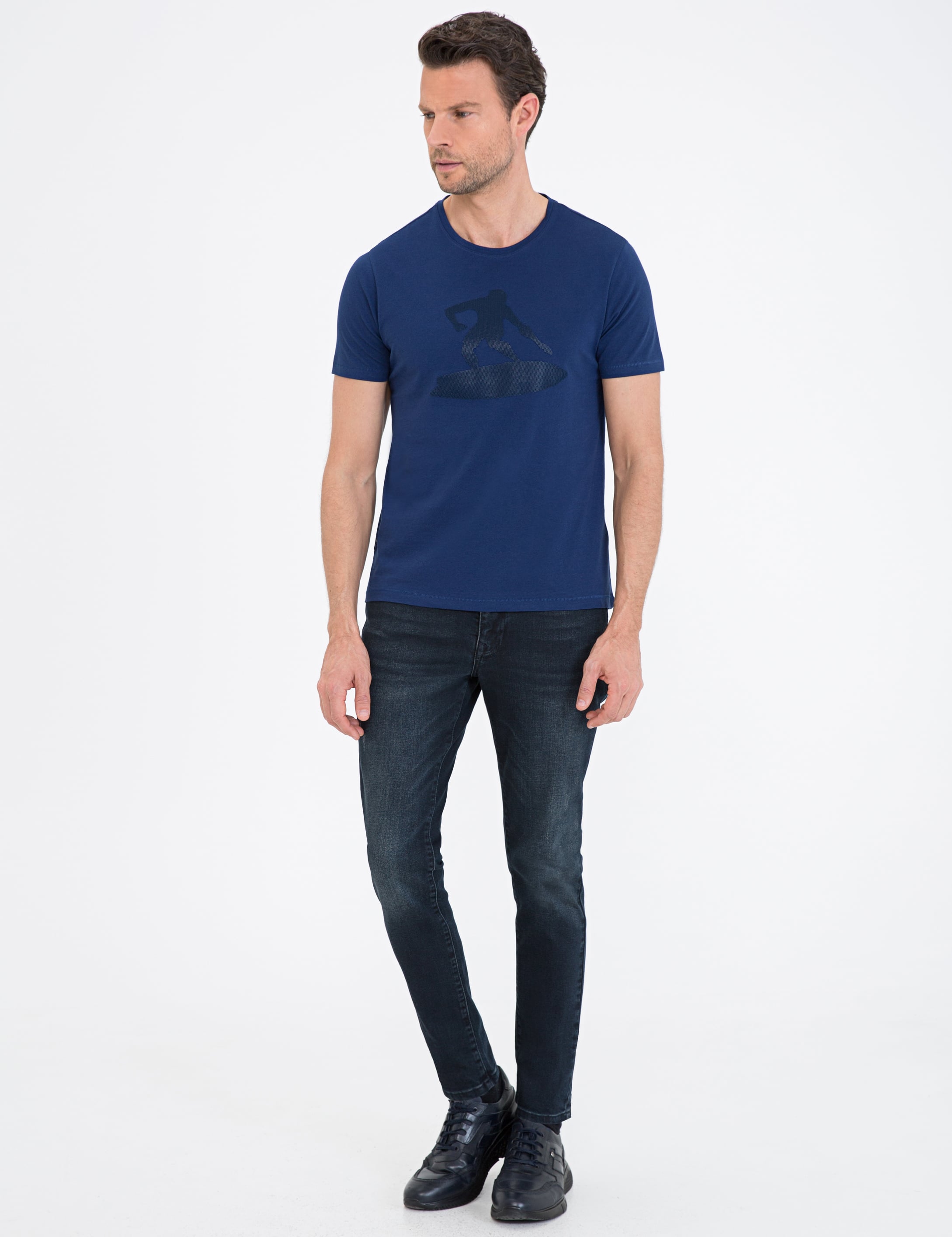 Lacivert Slim Fit Bisiklet Yaka Tişört - Image 4