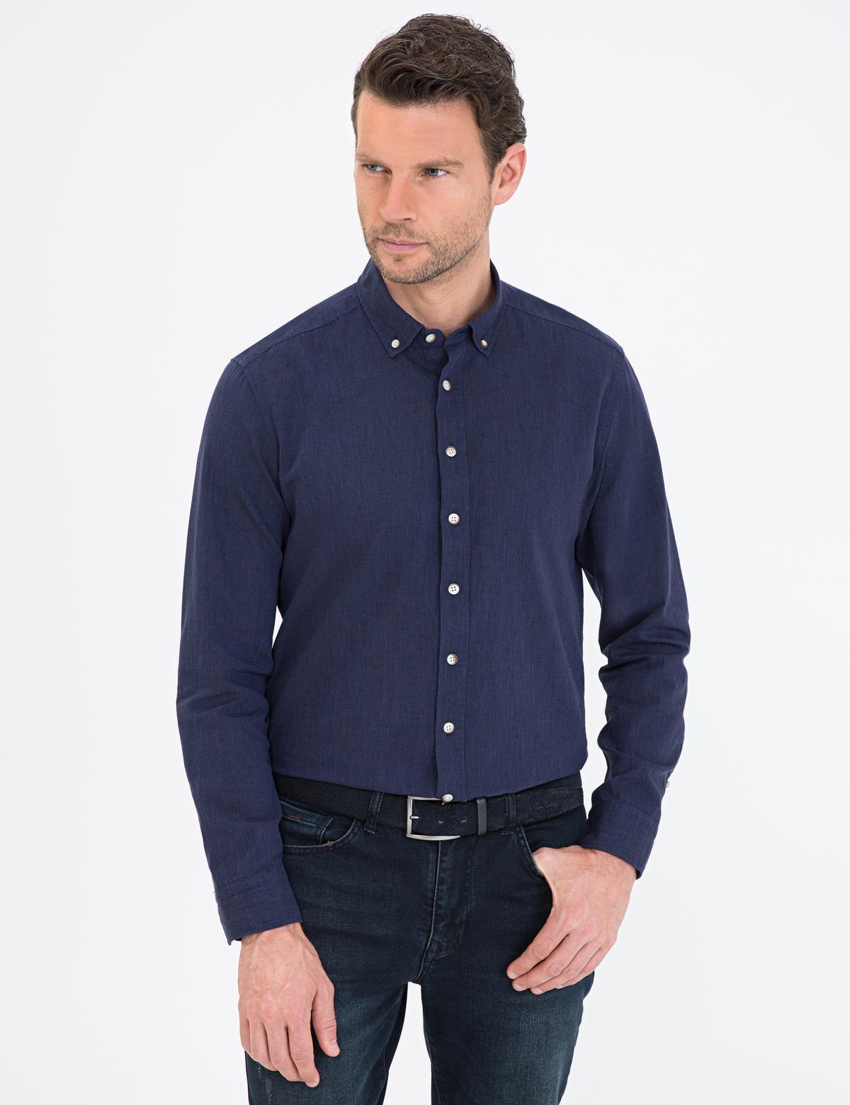 Lacivert Regular Fit Uzun Kollu Gömlek