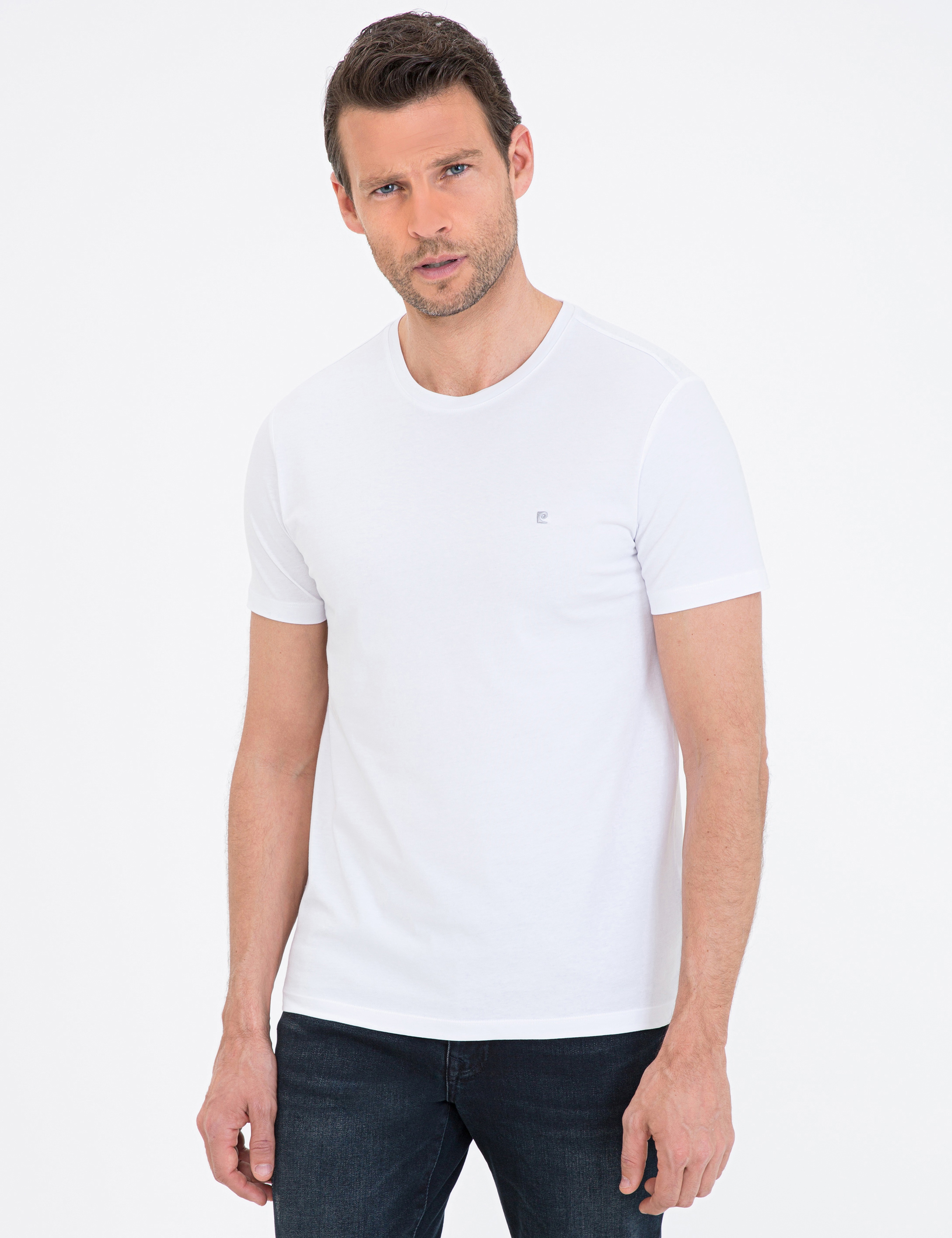 Beyaz Slim Fit Bisiklet Yaka Basic T-Shirt - Image 1