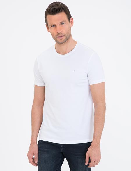 Beyaz Slim Fit Bisiklet Yaka Basic T-Shirt - 50239845007