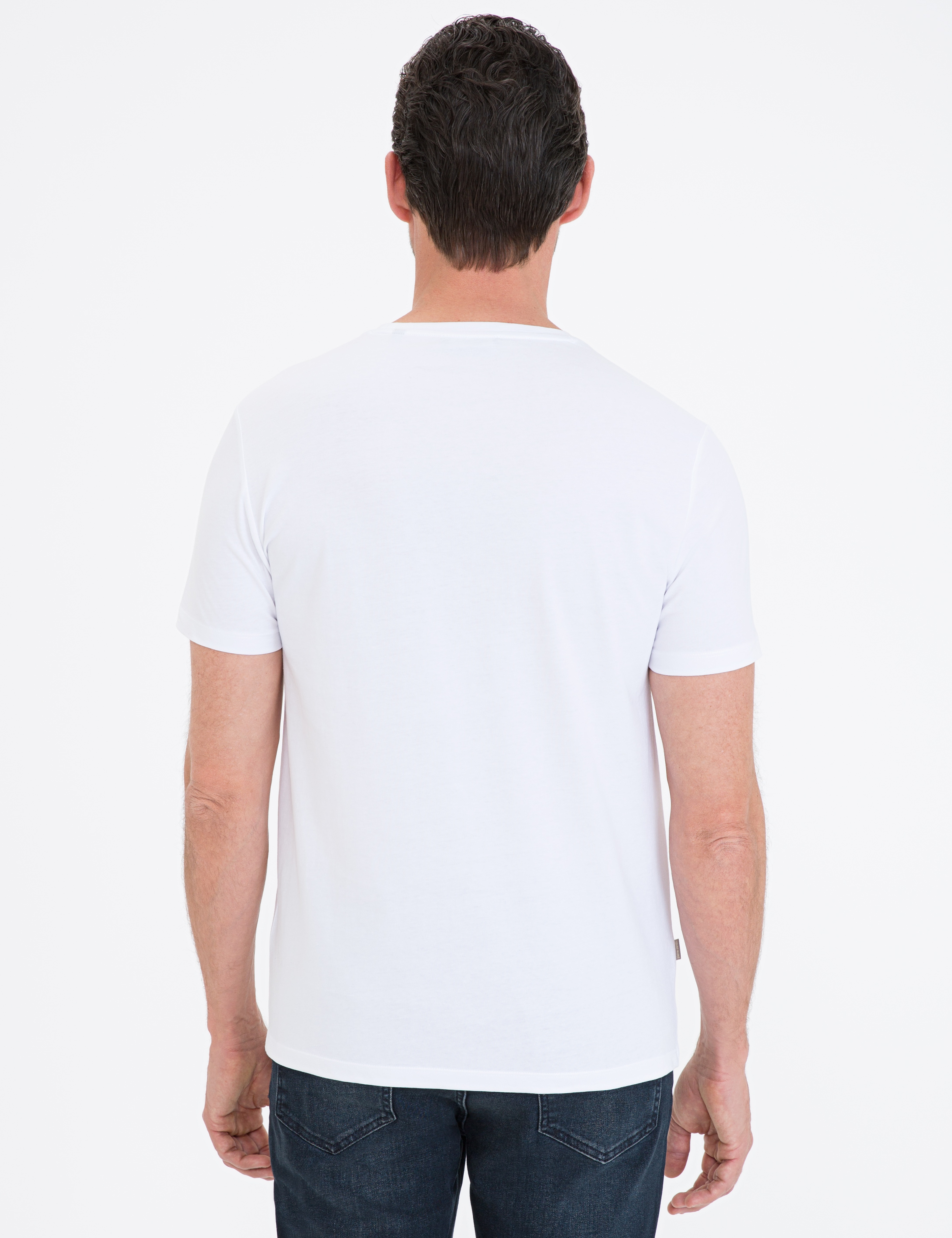 Beyaz Slim Fit Bisiklet Yaka Basic T-Shirt - Image 3