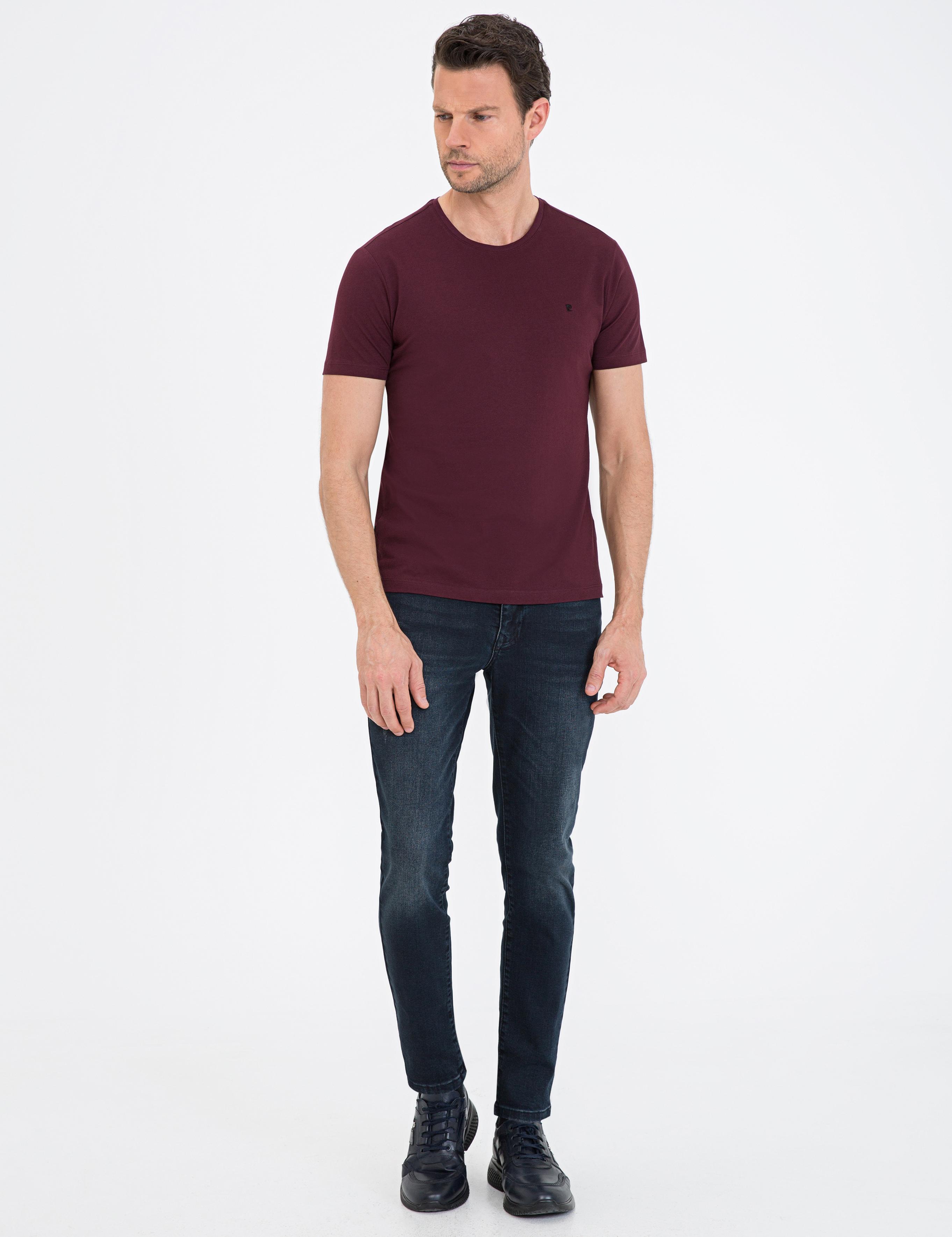 Bordo Slim Fit Bisiklet Yaka Basic Tişört