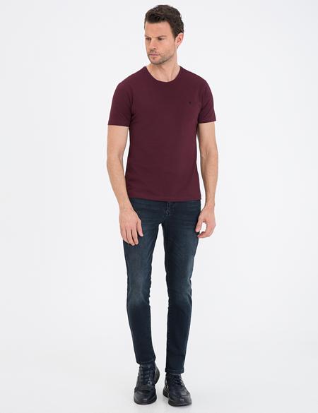 Bordo Slim Fit Bisiklet Yaka Basic Tişört - 50239845017