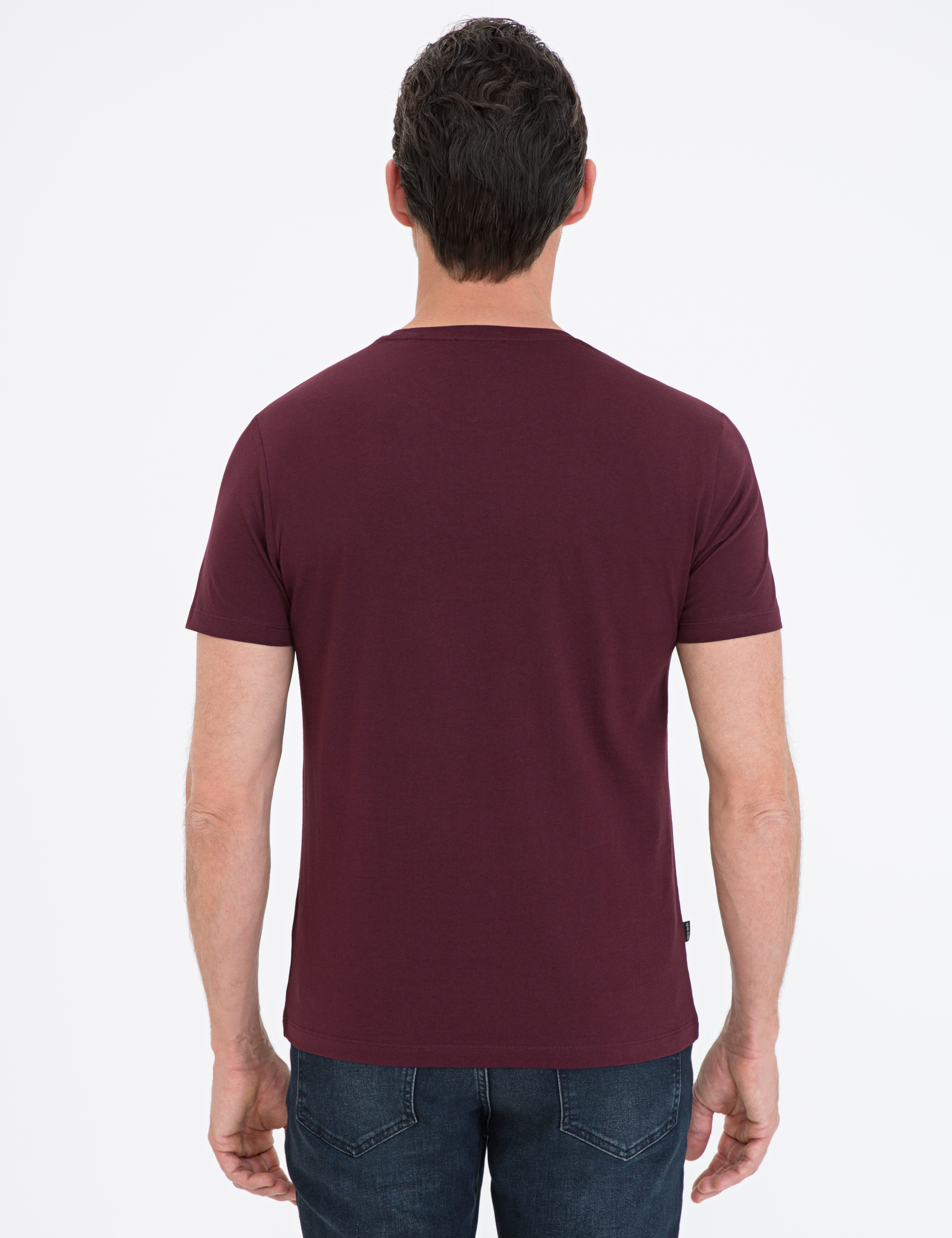 Bordo Slim Fit Bisiklet Yaka Basic Tişört - Image 3
