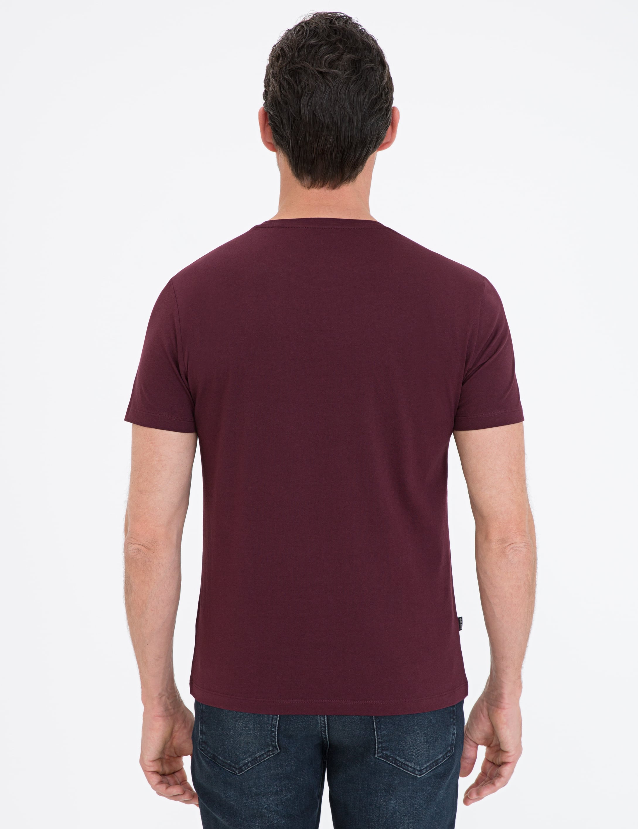 Bordo Slim Fit Bisiklet Yaka Basic Tişört