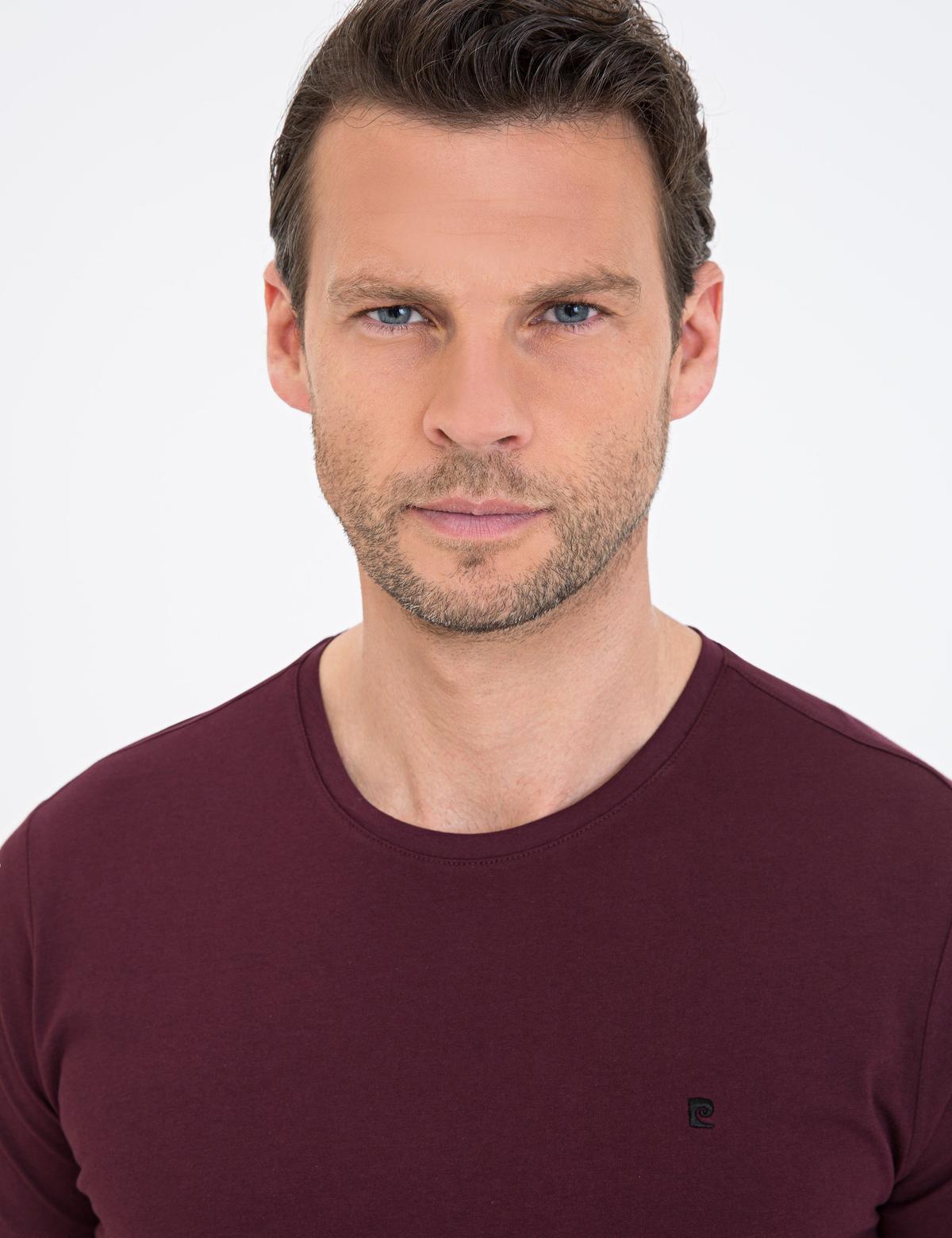 Bordo Slim Fit Bisiklet Yaka Basic Tişört - 50239845017