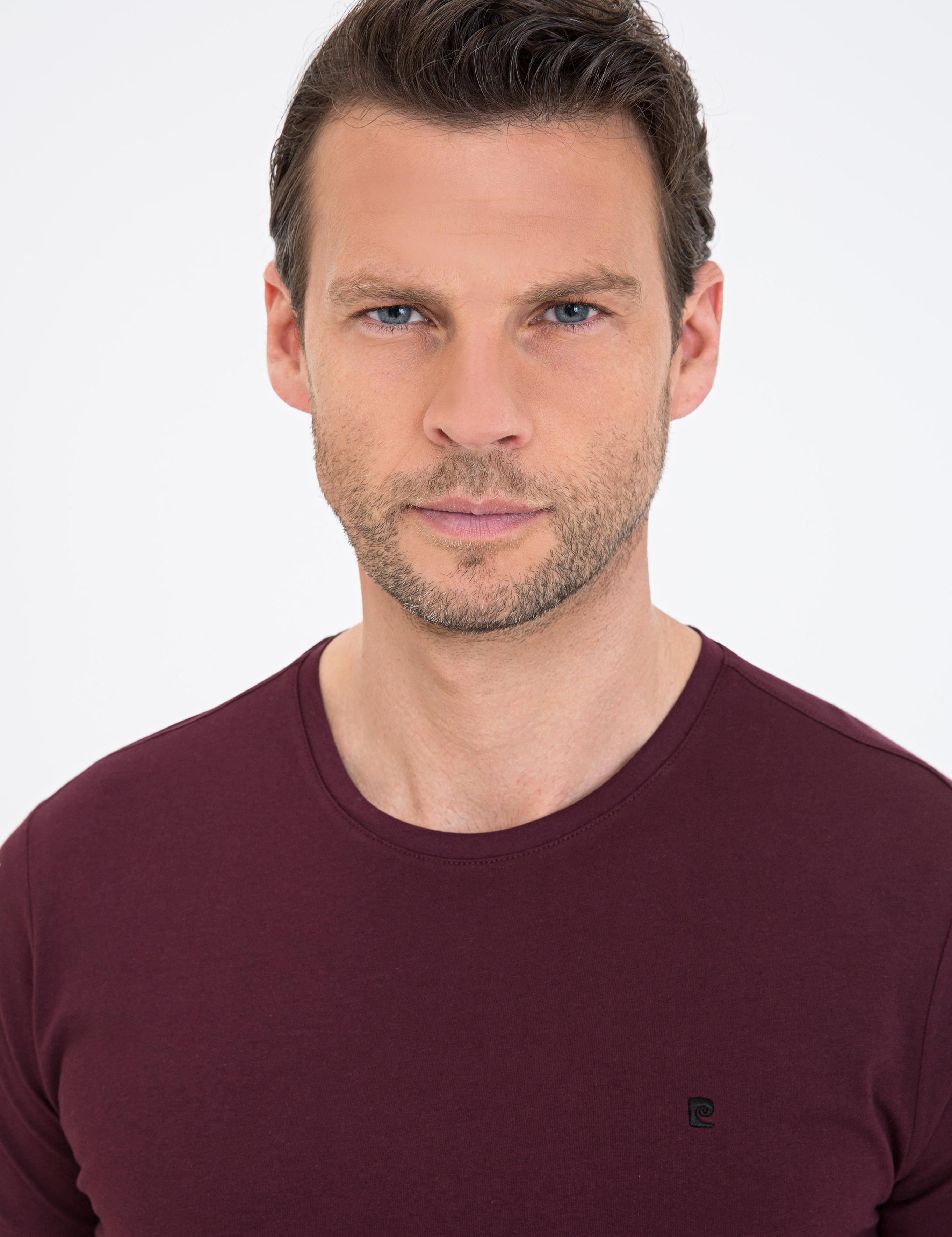 Bordo Slim Fit Bisiklet Yaka Basic Tişört