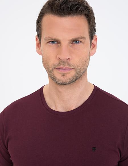 Bordo Slim Fit Bisiklet Yaka Basic Tişört - 50239845017