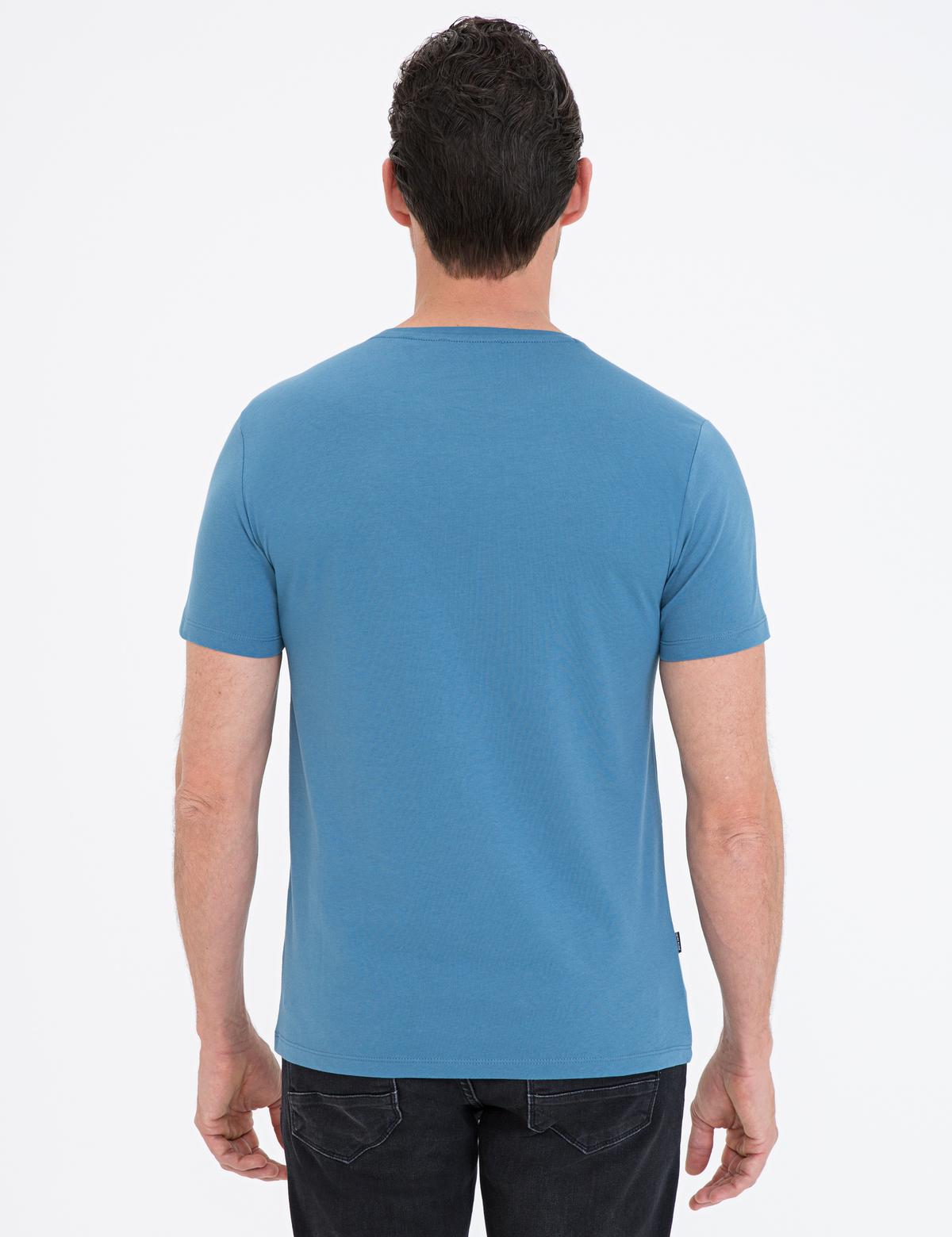 İndigo Mavi Slim Fit Bisiklet Yaka Basic Tişört - 50239845041