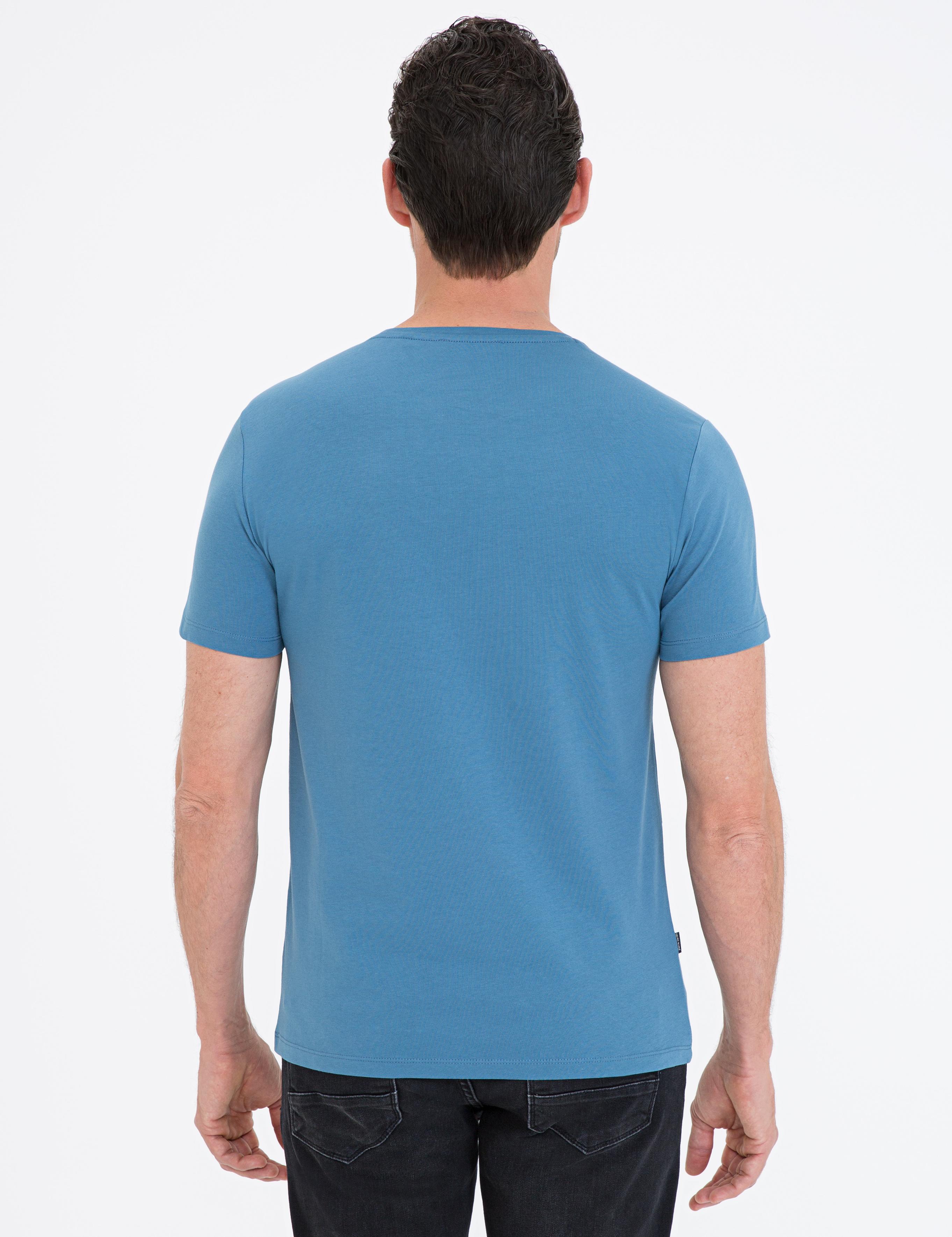 İndigo Mavi Slim Fit Bisiklet Yaka Basic Tişört