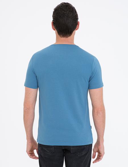 İndigo Mavi Slim Fit Bisiklet Yaka Basic Tişört - 50239845041