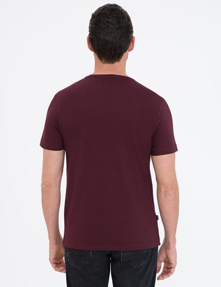 Bordo Slim Fit V Yaka Basic Tişört - 50239846009