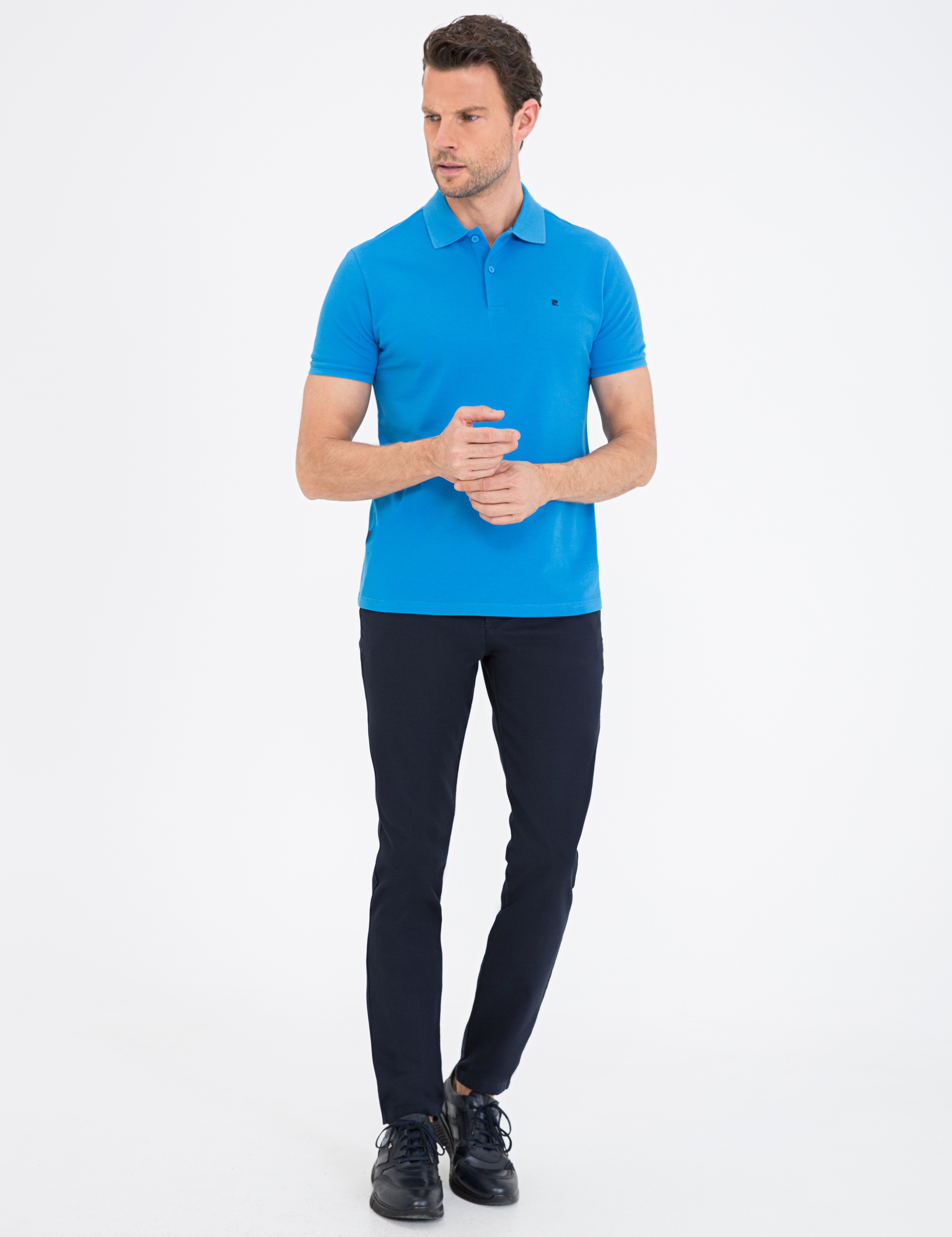 Kobalt Mavi Slim Fit Basic Polo Yaka T-Shirt - Image 4