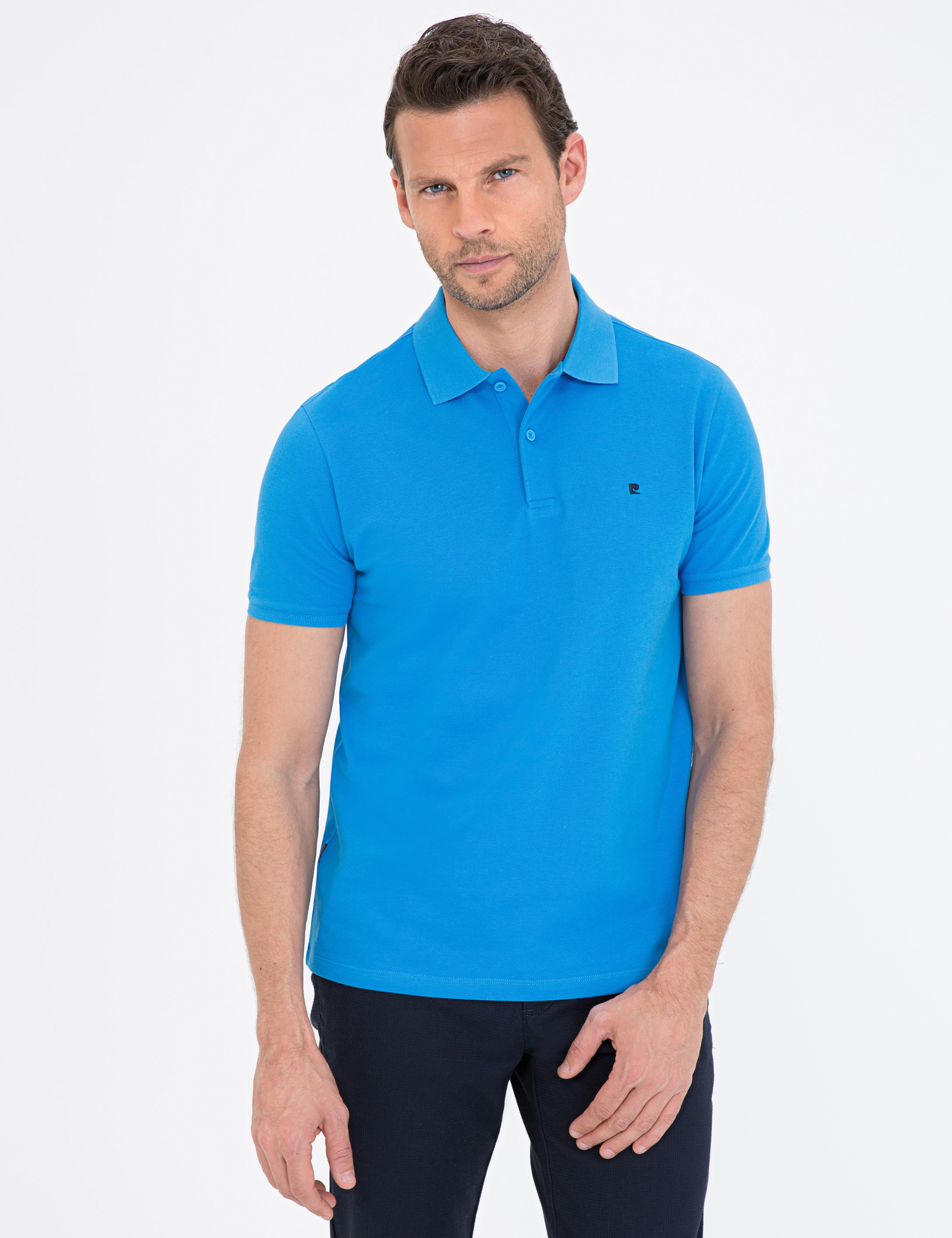 Kobalt Mavi Slim Fit Basic Polo Yaka T-Shirt - Image 1
