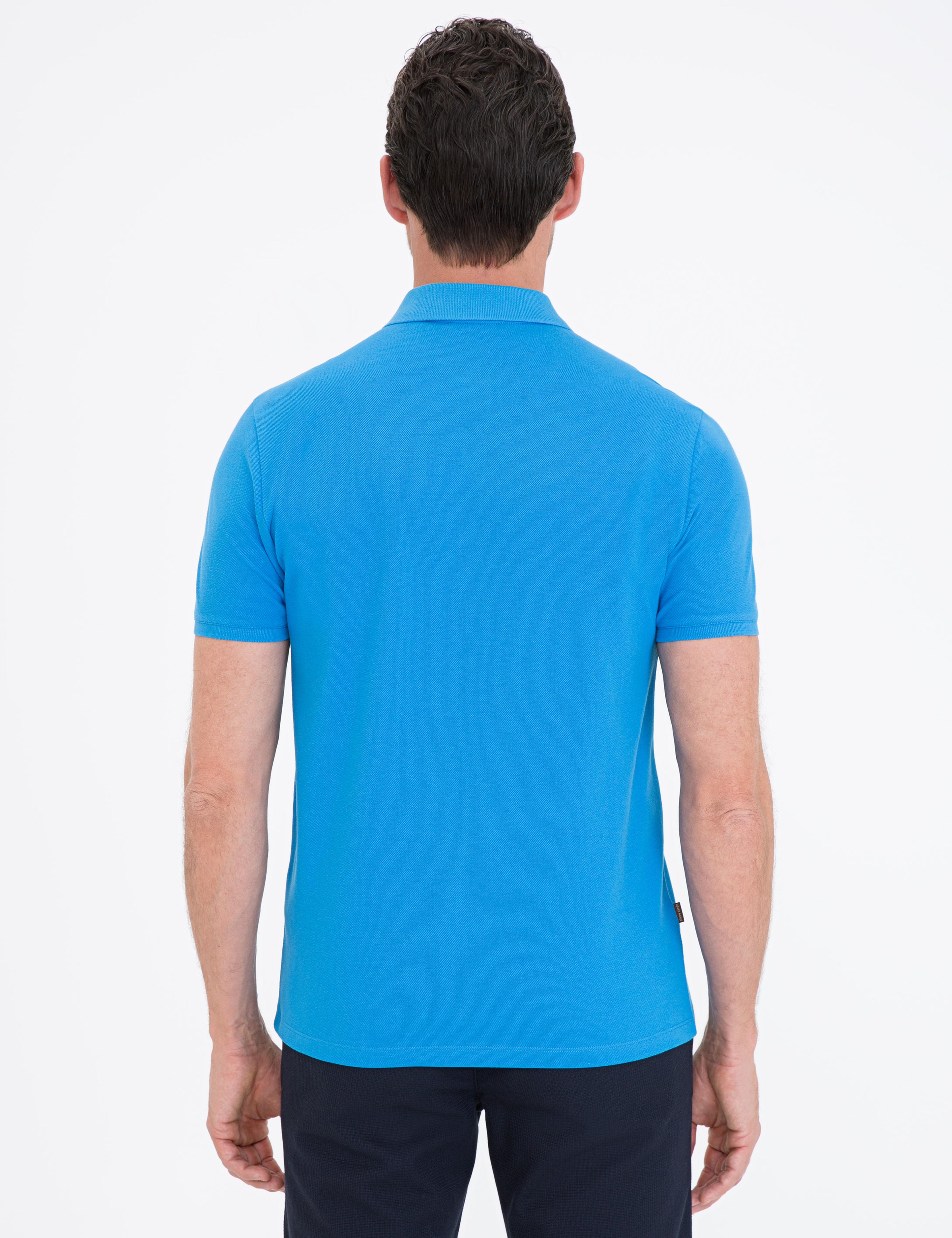 Kobalt Mavi Slim Fit Basic Polo Yaka T-Shirt - Image 3