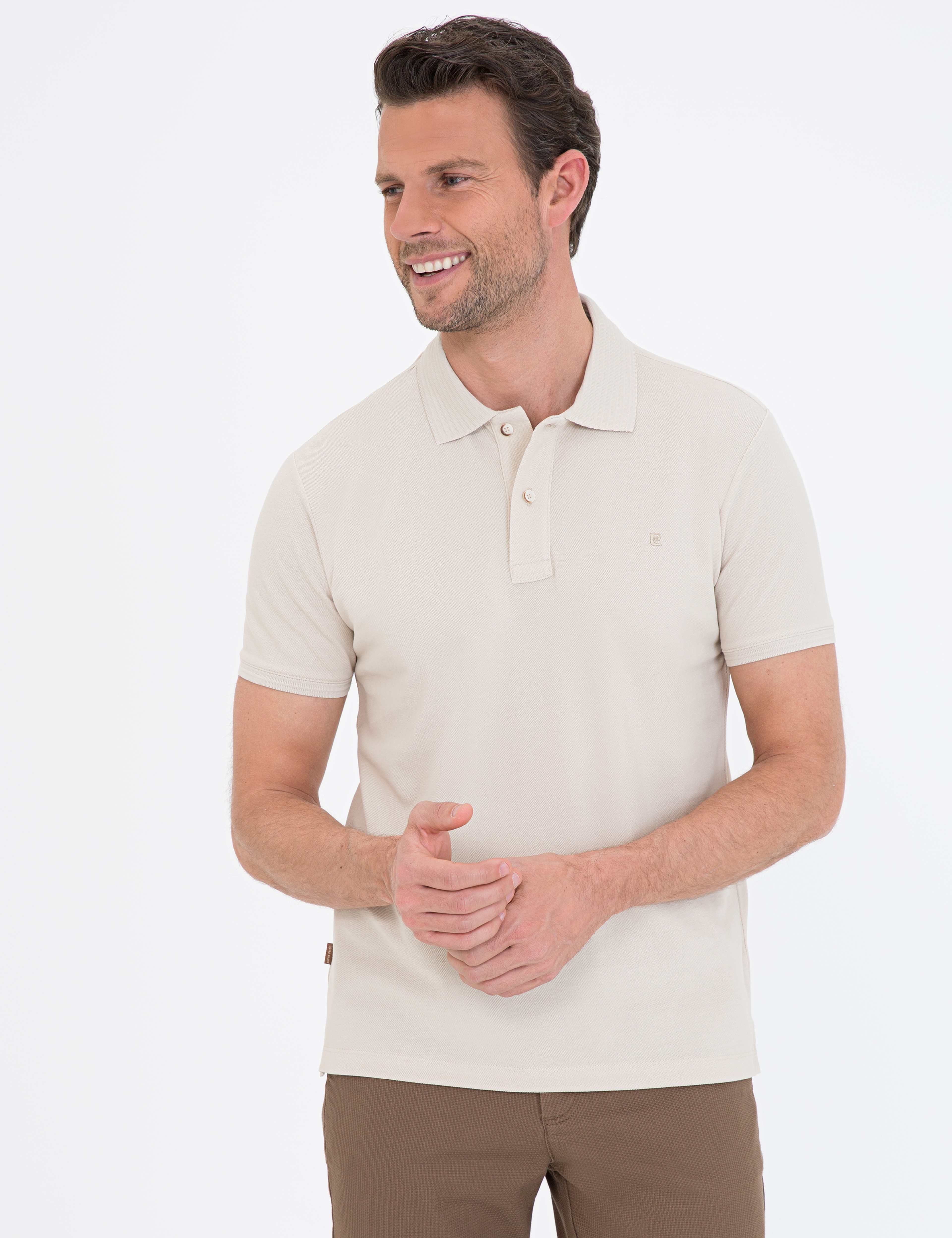 Gri Slim Fit Polo Yaka Basic Tişört - Image 1