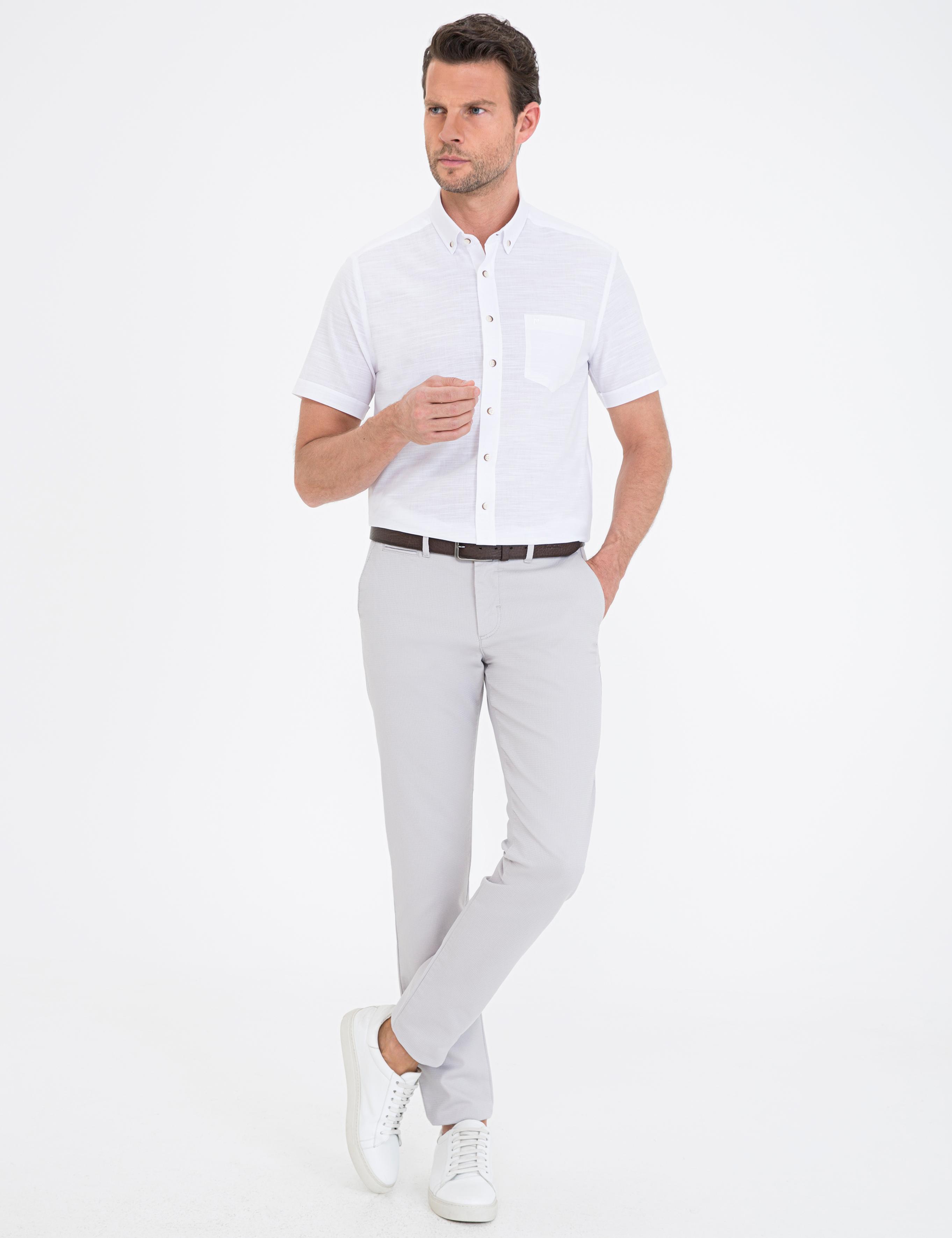 Beyaz Regular Fit Kısa Kollu Gömlek