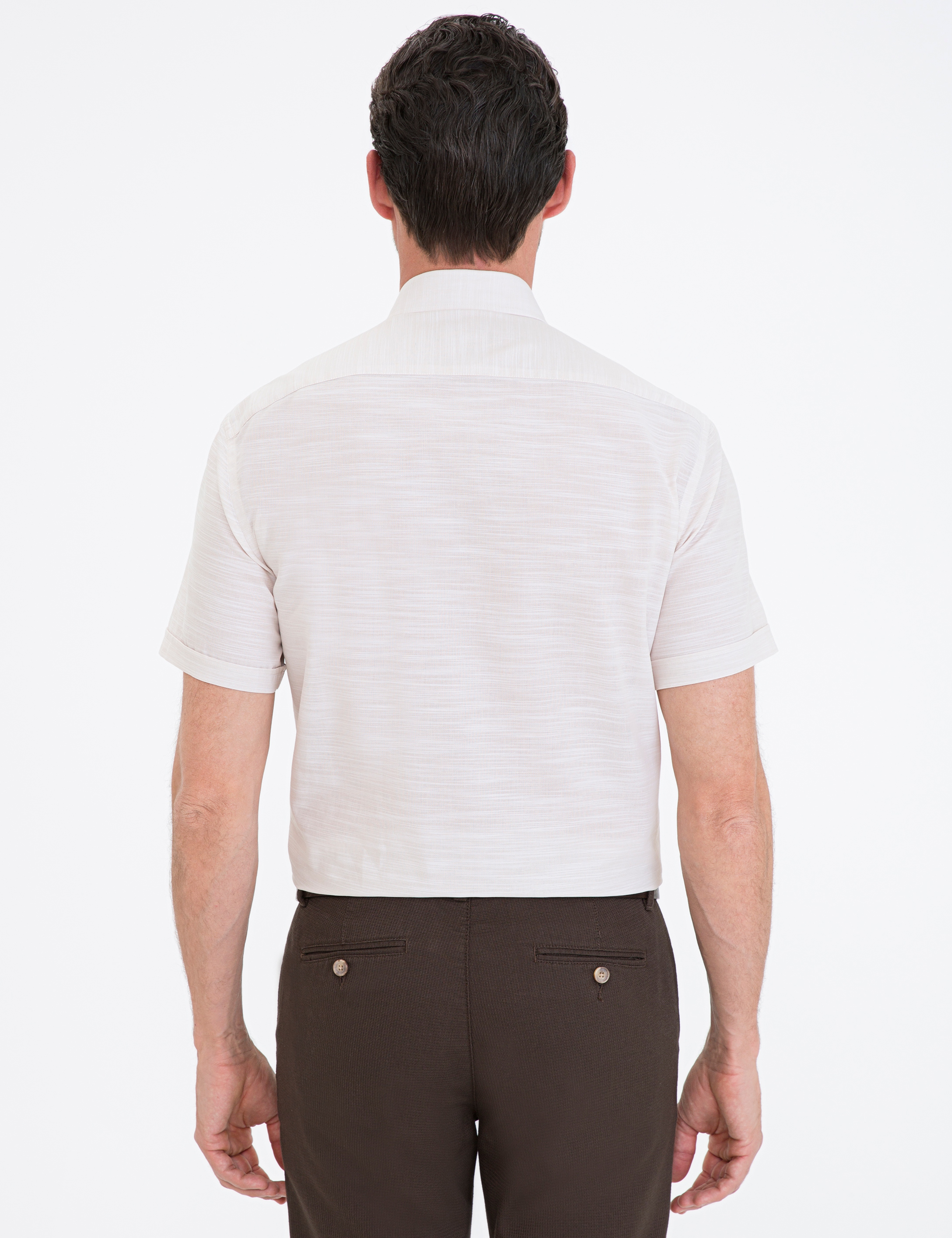 Bej Regular Fit Kısa Kollu Gömlek - Image 3