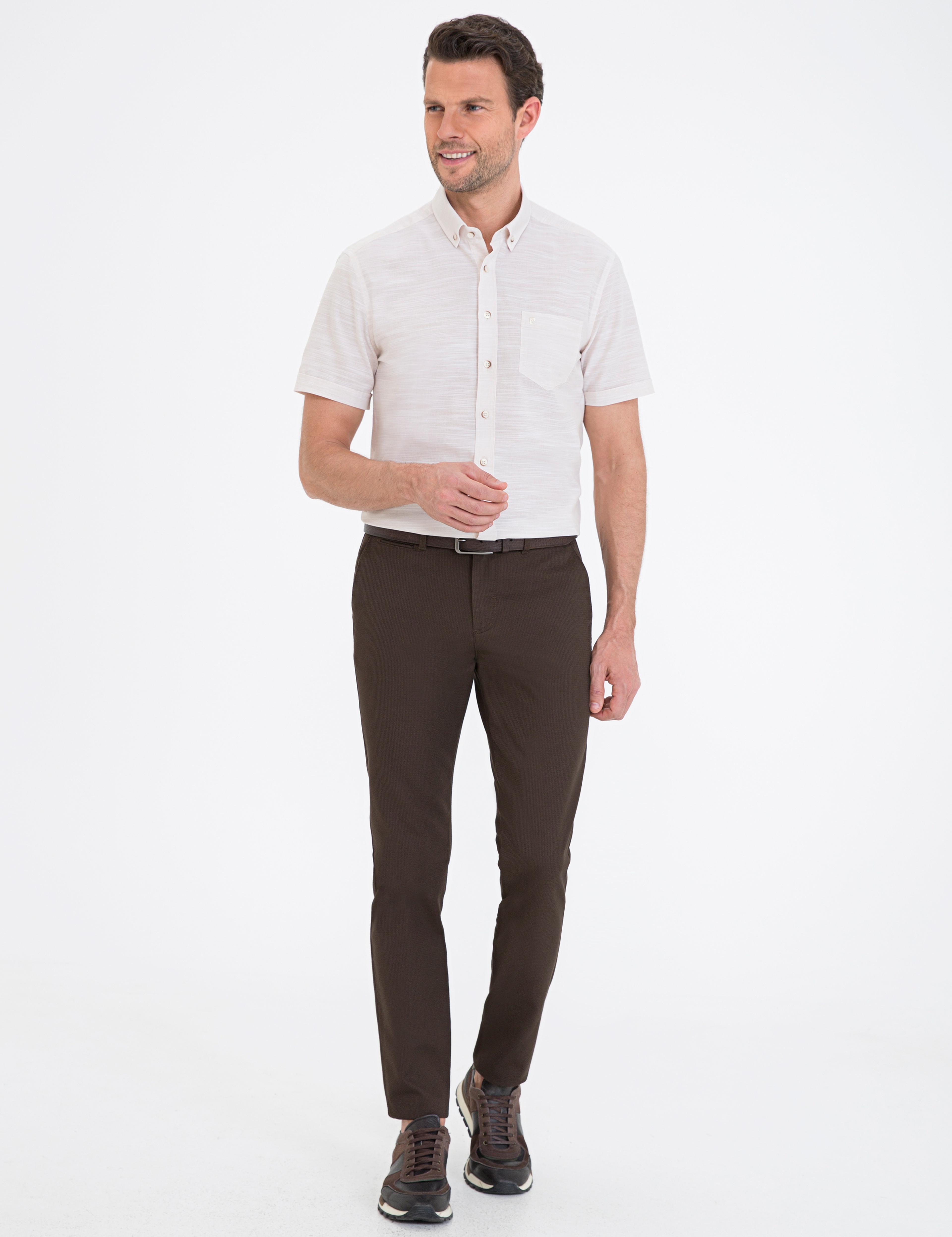 Bej Regular Fit Kısa Kollu Gömlek - Image 4