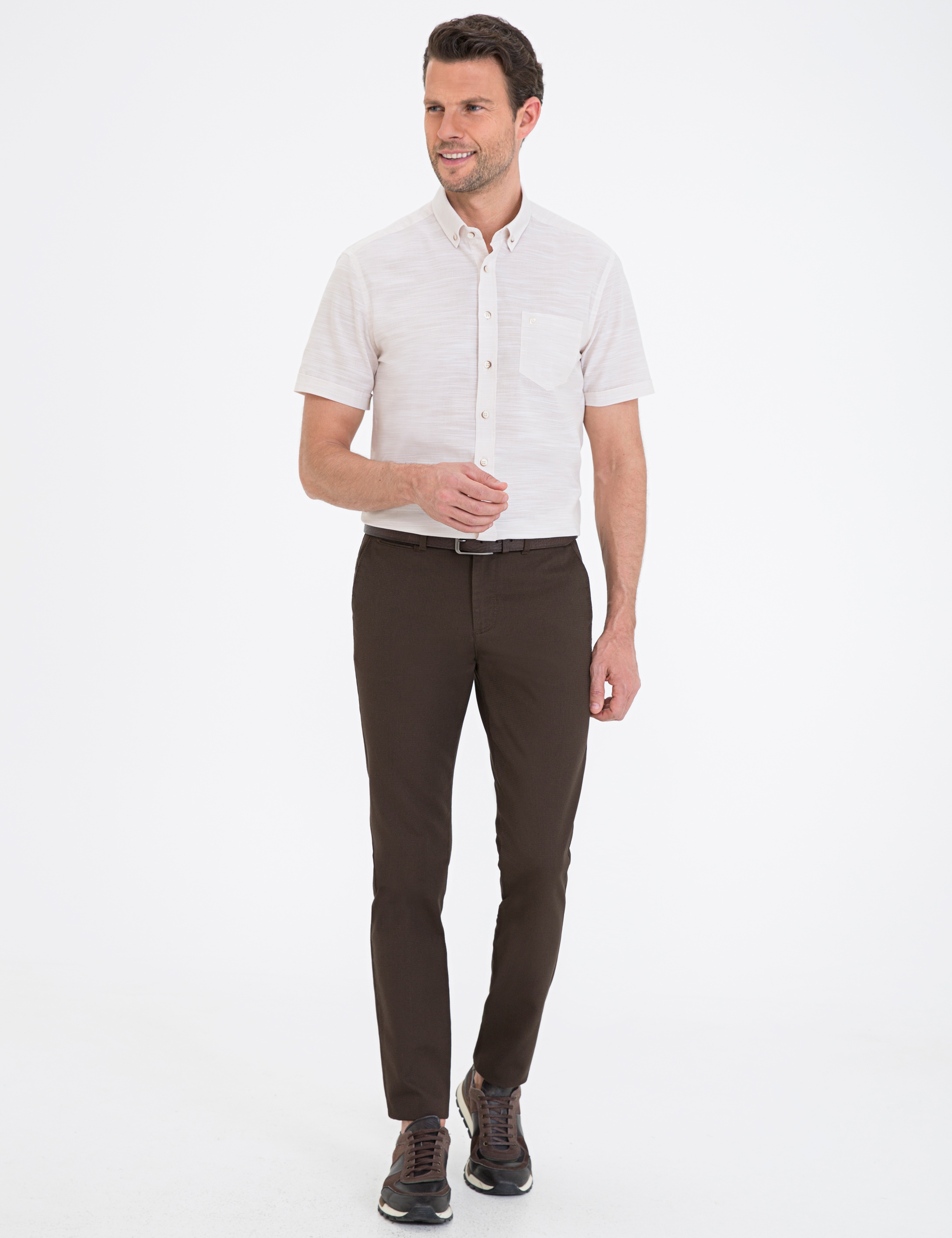 Bej Regular Fit Kısa Kollu Gömlek