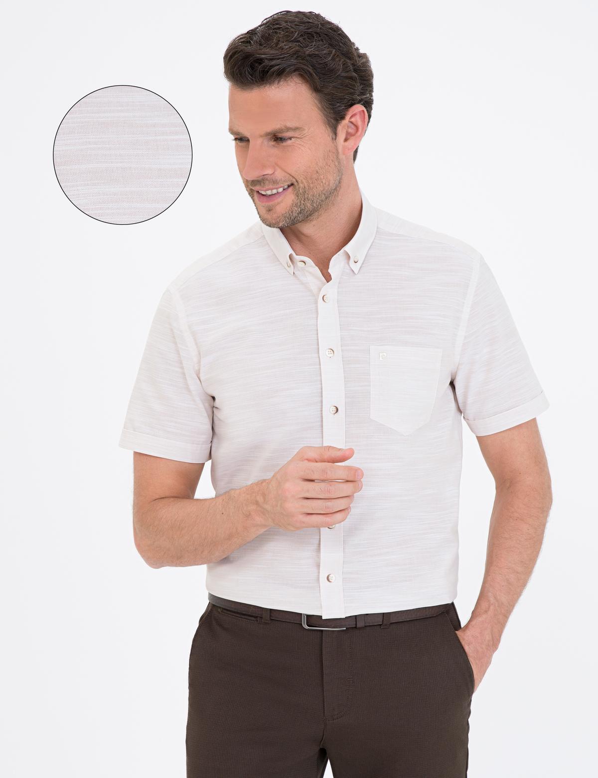 Bej Regular Fit Kısa Kollu Gömlek