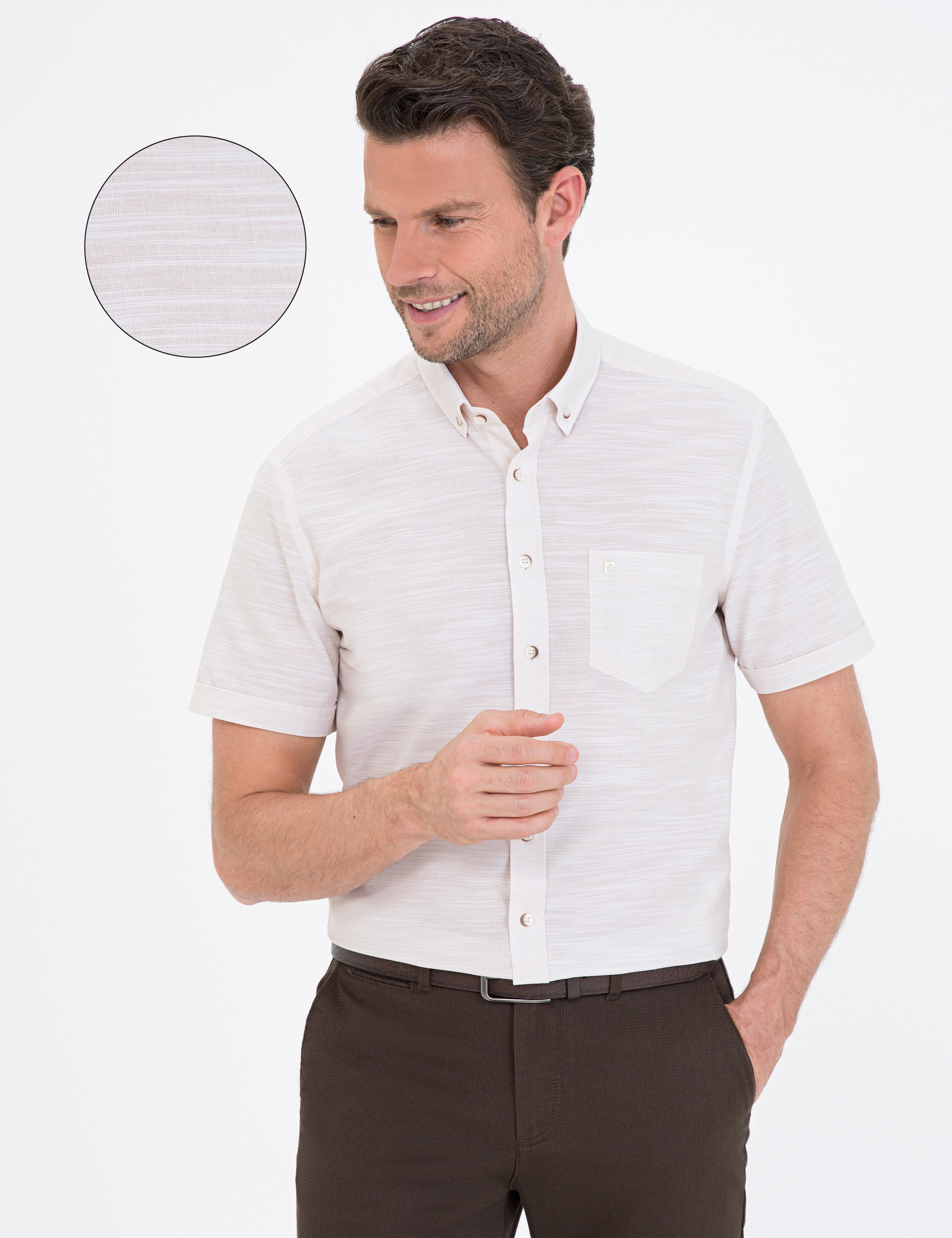 Bej Regular Fit Kısa Kollu Gömlek - Image 1