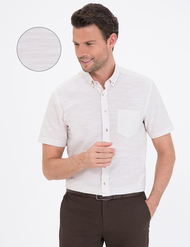 Bej Regular Fit Kısa Kollu Gömlek