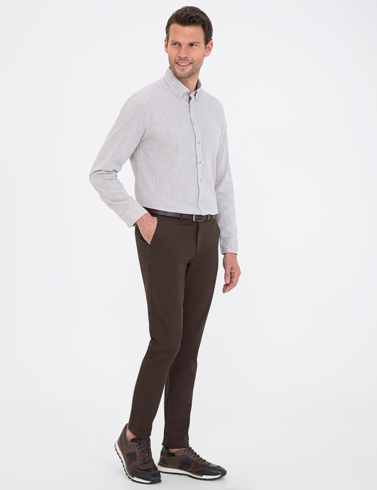 Kahverengi Slim Fit Kanvas Pantolon - 50236096095