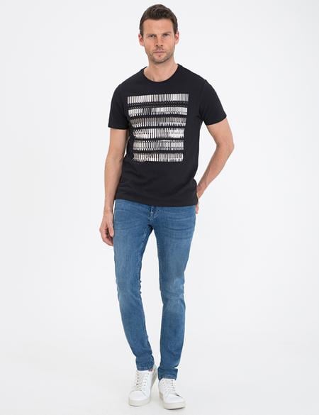 Antrasit Slim Fit Bisiklet Yaka Tişört - 50232410167