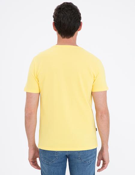 Sarı Slim Fit Baskılı Bisiklet Yaka Tişört - 50232410151