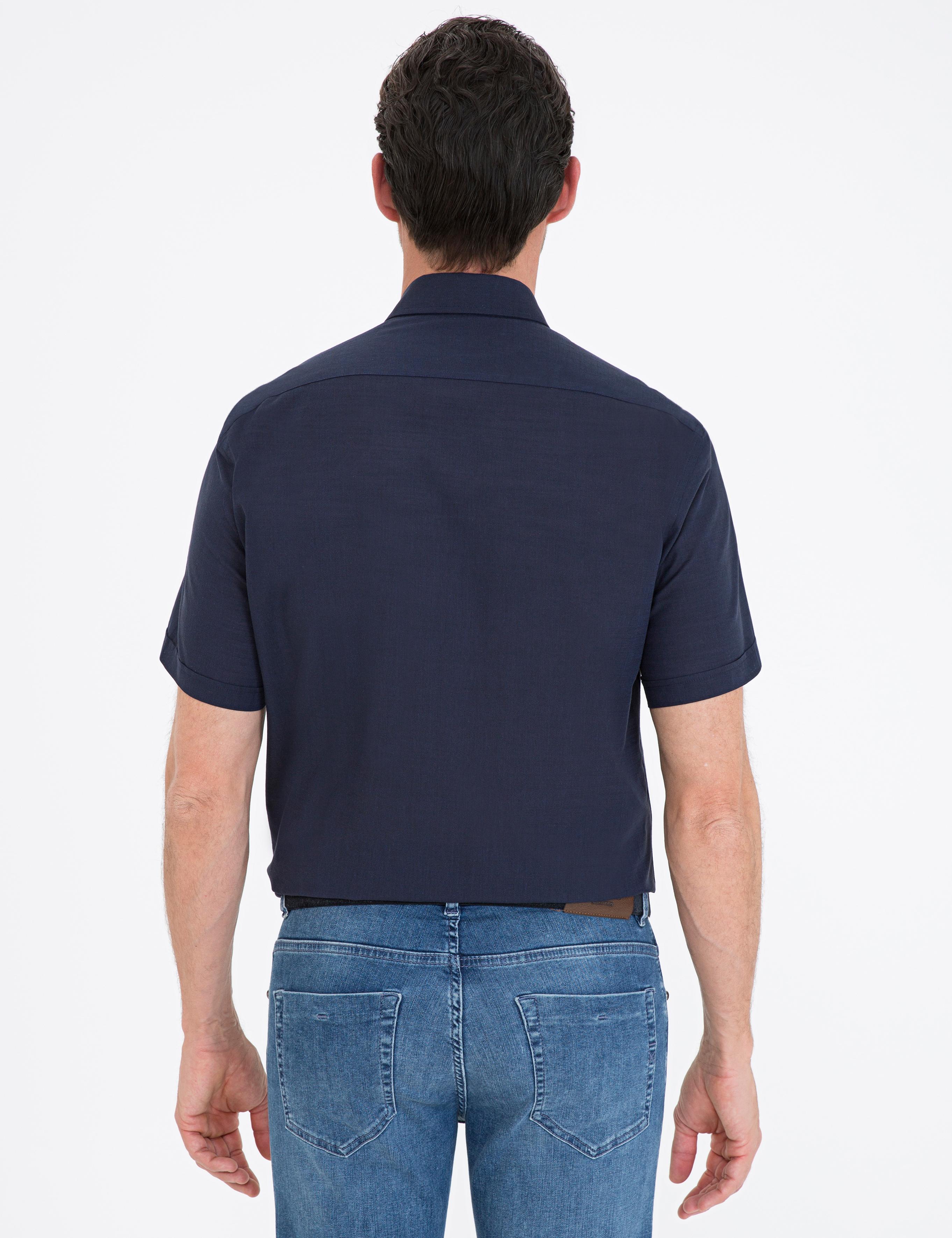 Lacivert Regular Fit Kısa Kollu Gömlek