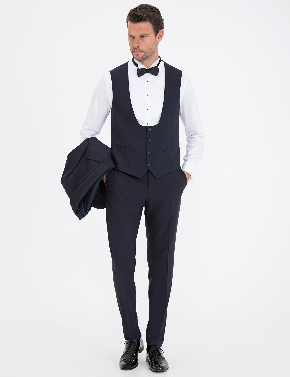 Lacivert Ex. Slim Fit Smokin Damatlık - 50238683050