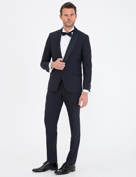 Lacivert Ex. Slim Fit Smokin Damatlık - 50238683050