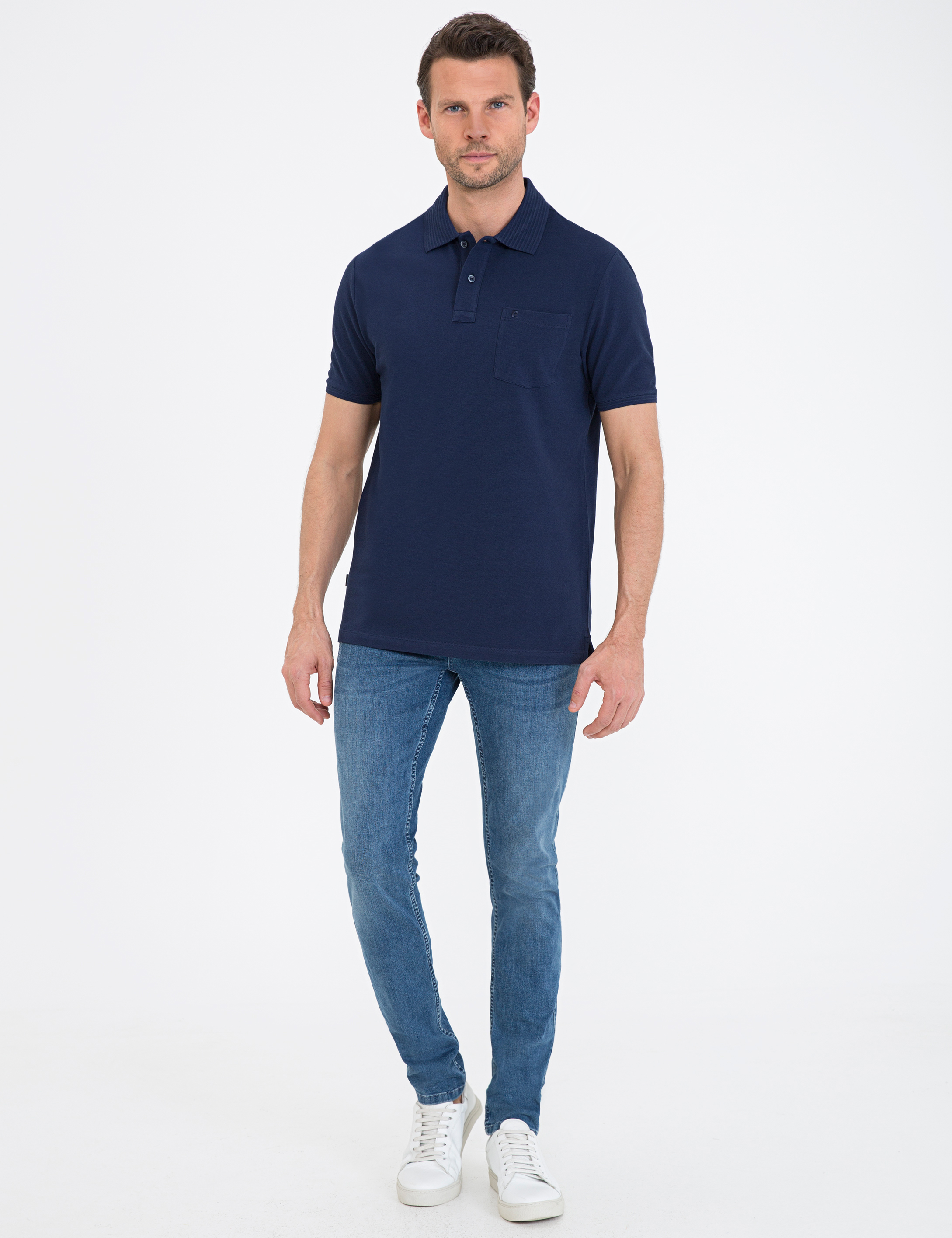 Koyu Lacivert Regular Fit Polo Yaka Basic Tişört - Image 4