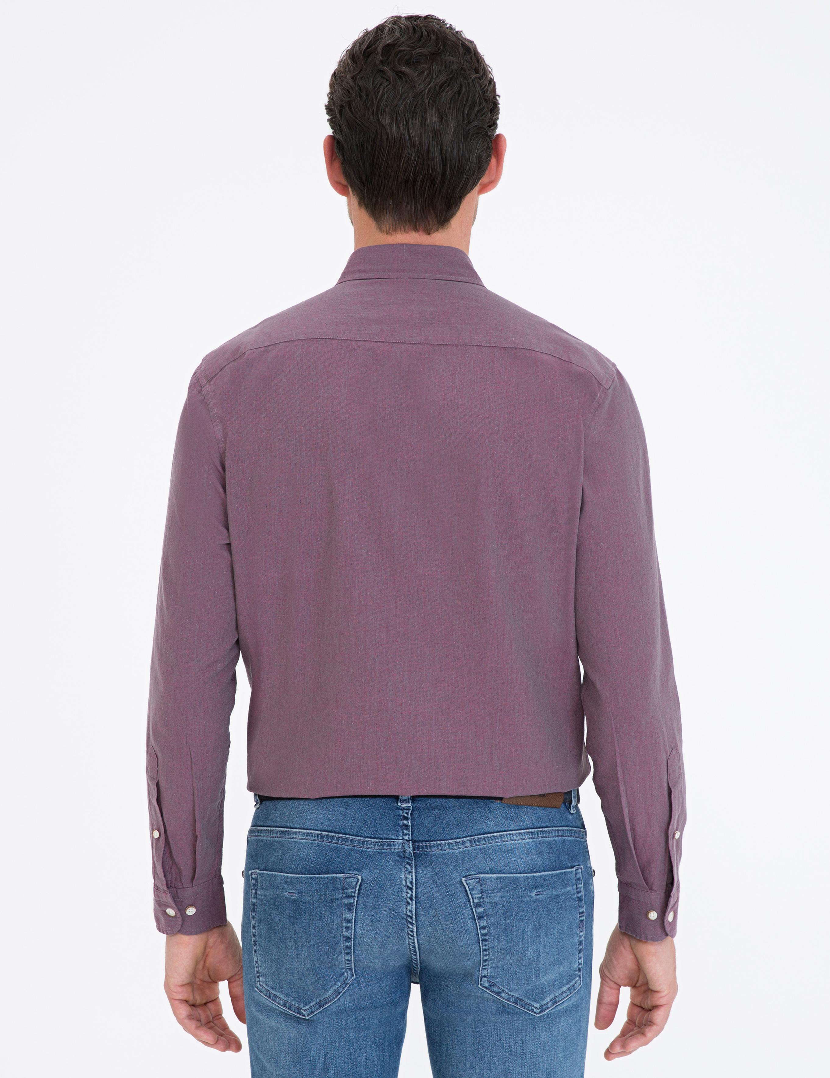 Mor Keten Karışımlı Regular Fit Uzun Kollu Gömlek