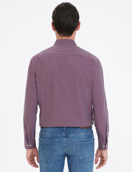 Mor Keten Karışımlı Regular Fit Uzun Kollu Gömlek - 50235132144