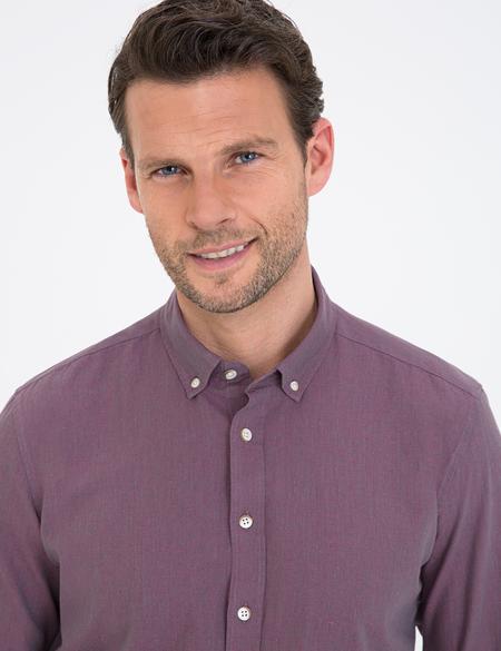 Mor Keten Karışımlı Regular Fit Uzun Kollu Gömlek - 50235132144