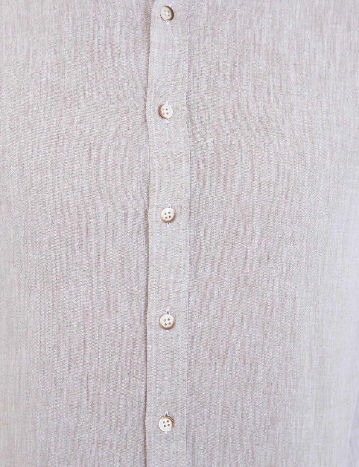 Bej Keten Karışımlı Regular Fit Uzun Kollu Gömlek - 50235132051