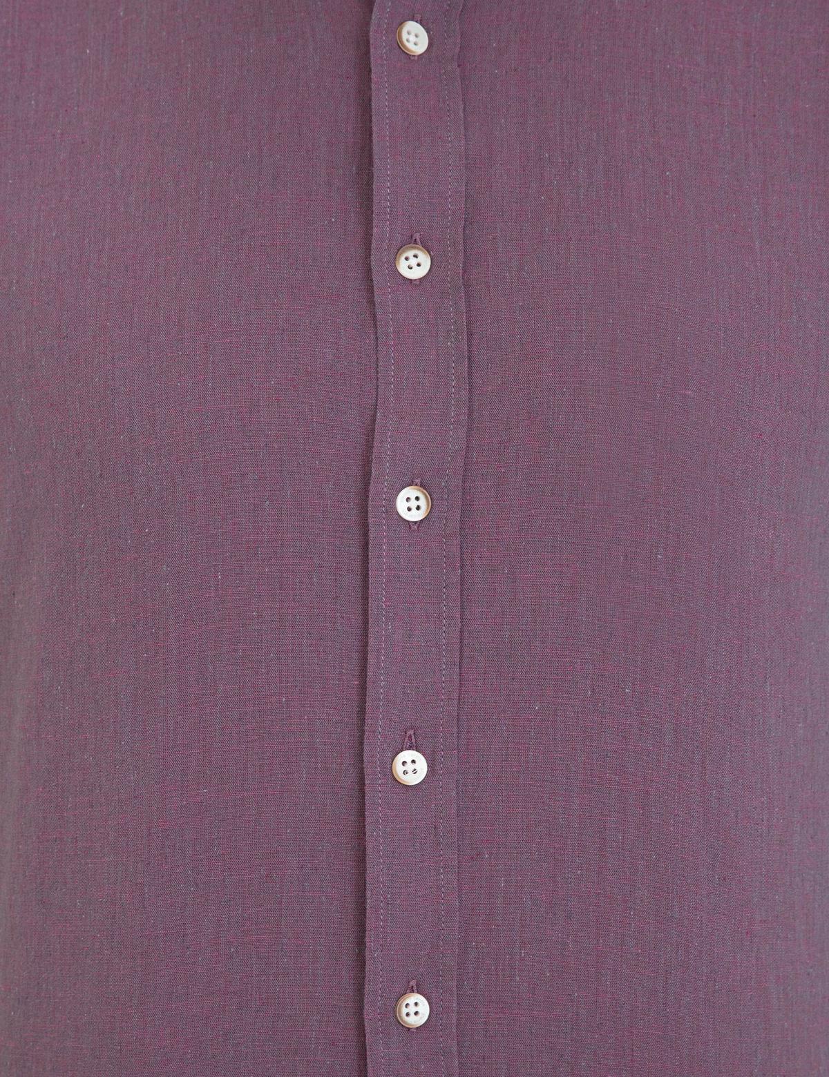 Mor Keten Karışımlı Regular Fit Uzun Kollu Gömlek - 50235132144