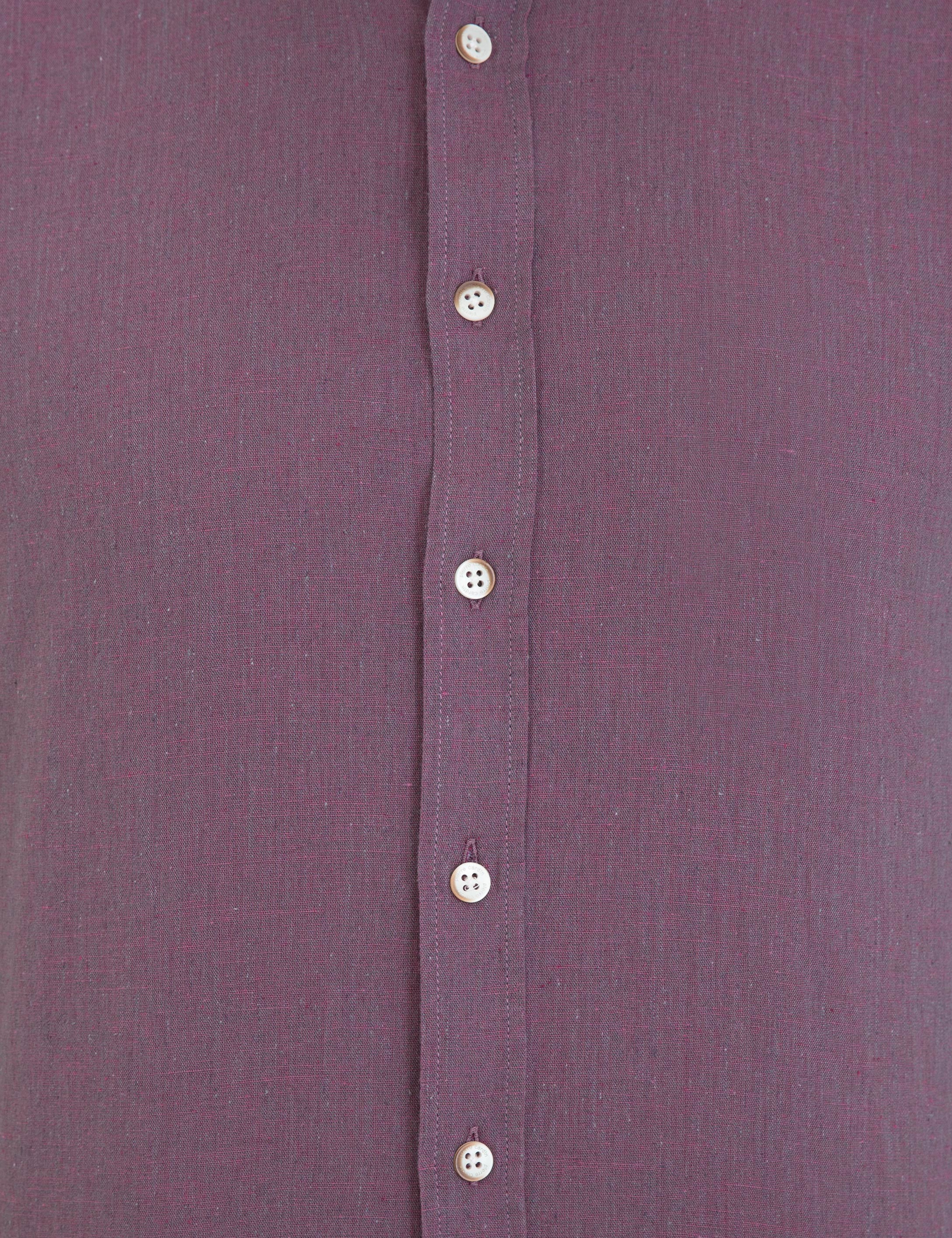 Mor Keten Karışımlı Regular Fit Uzun Kollu Gömlek - Image 5