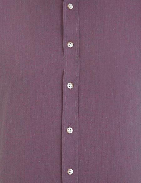 Mor Keten Karışımlı Regular Fit Uzun Kollu Gömlek - 50235132144