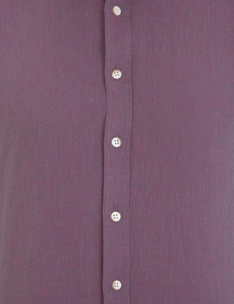 Mor Keten Karışımlı Regular Fit Uzun Kollu Gömlek