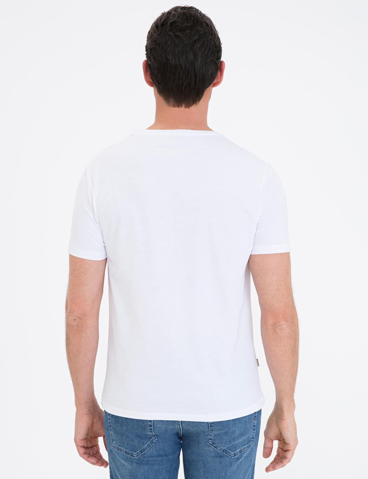 Beyaz Slim Fit Baskılı Bisiklet Yaka Tişört - 50233266002