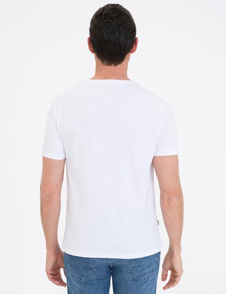 Beyaz Slim Fit Baskılı Bisiklet Yaka Tişört - 50233266002