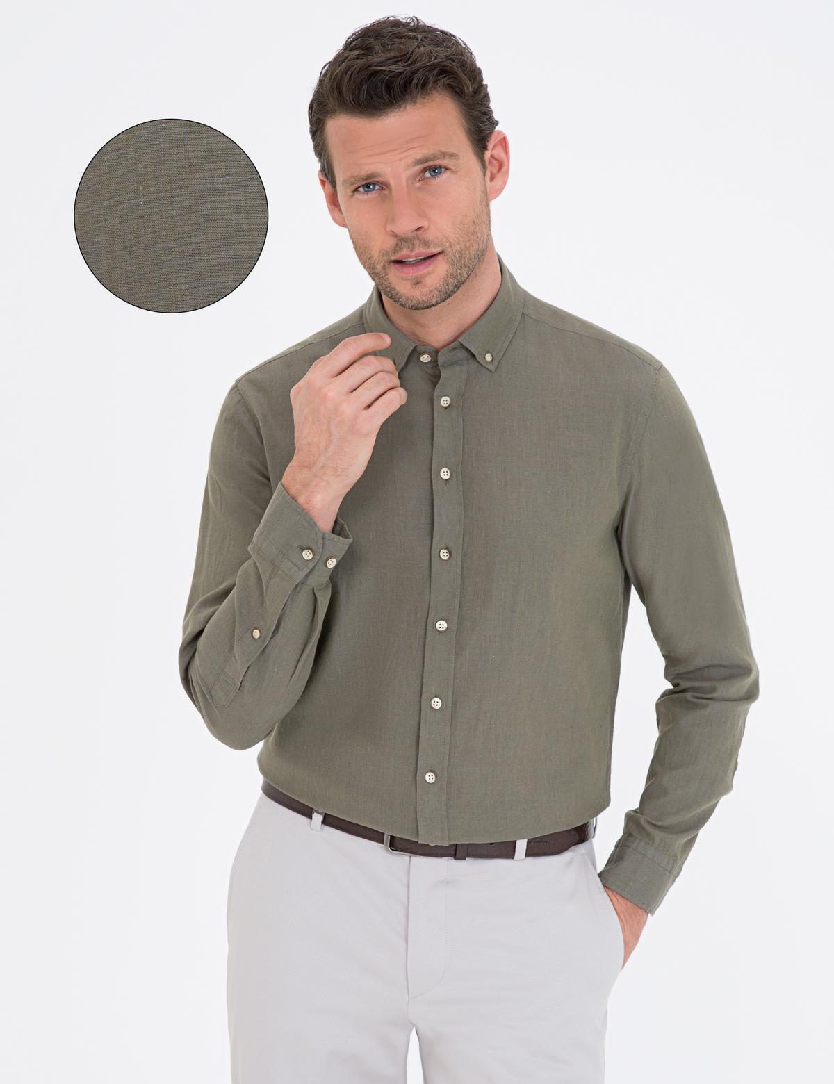 Haki Regular Fit Uzun Kollu Gömlek