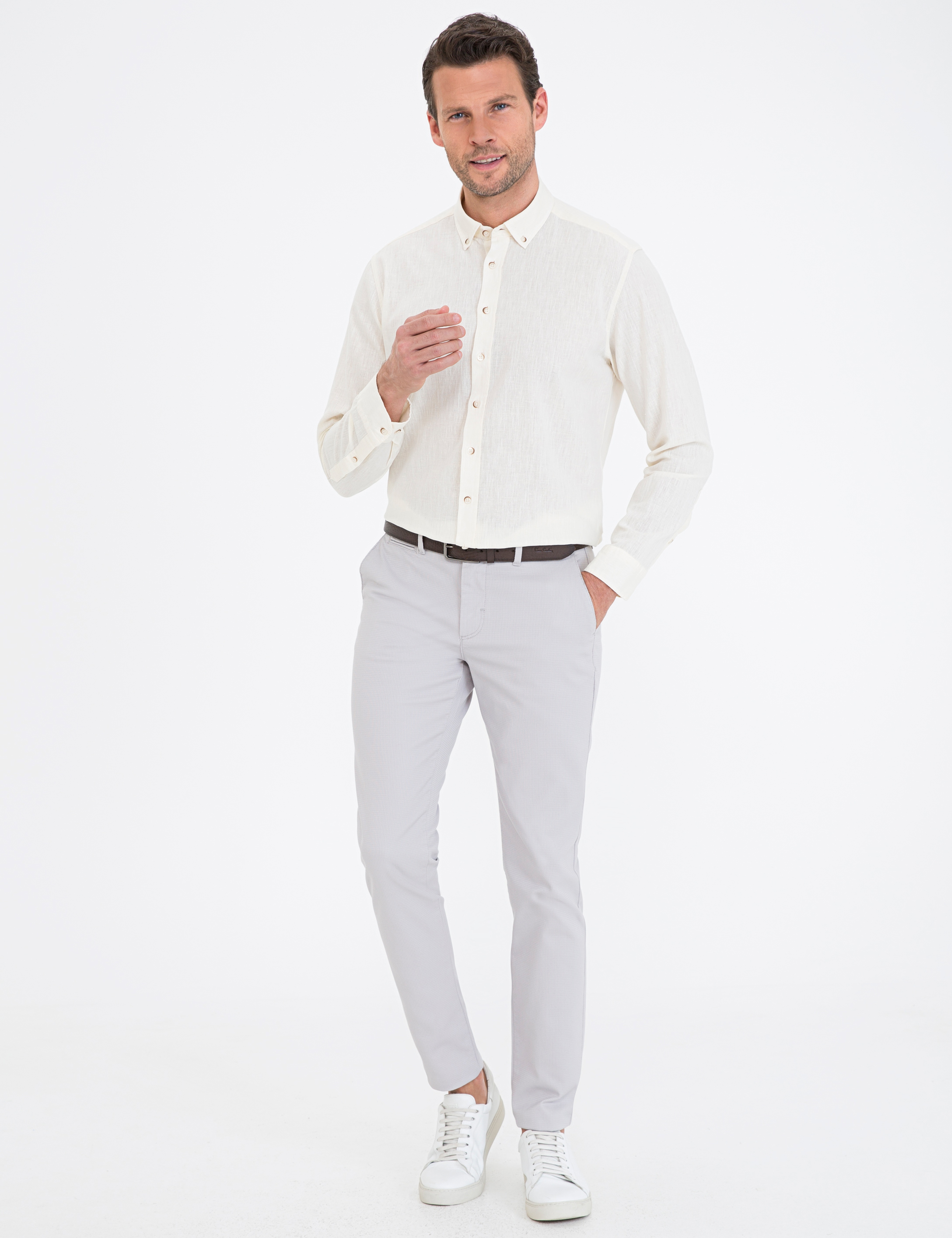 Açık Sarı Regular Fit Uzun Kollu Gömlek - Image 4