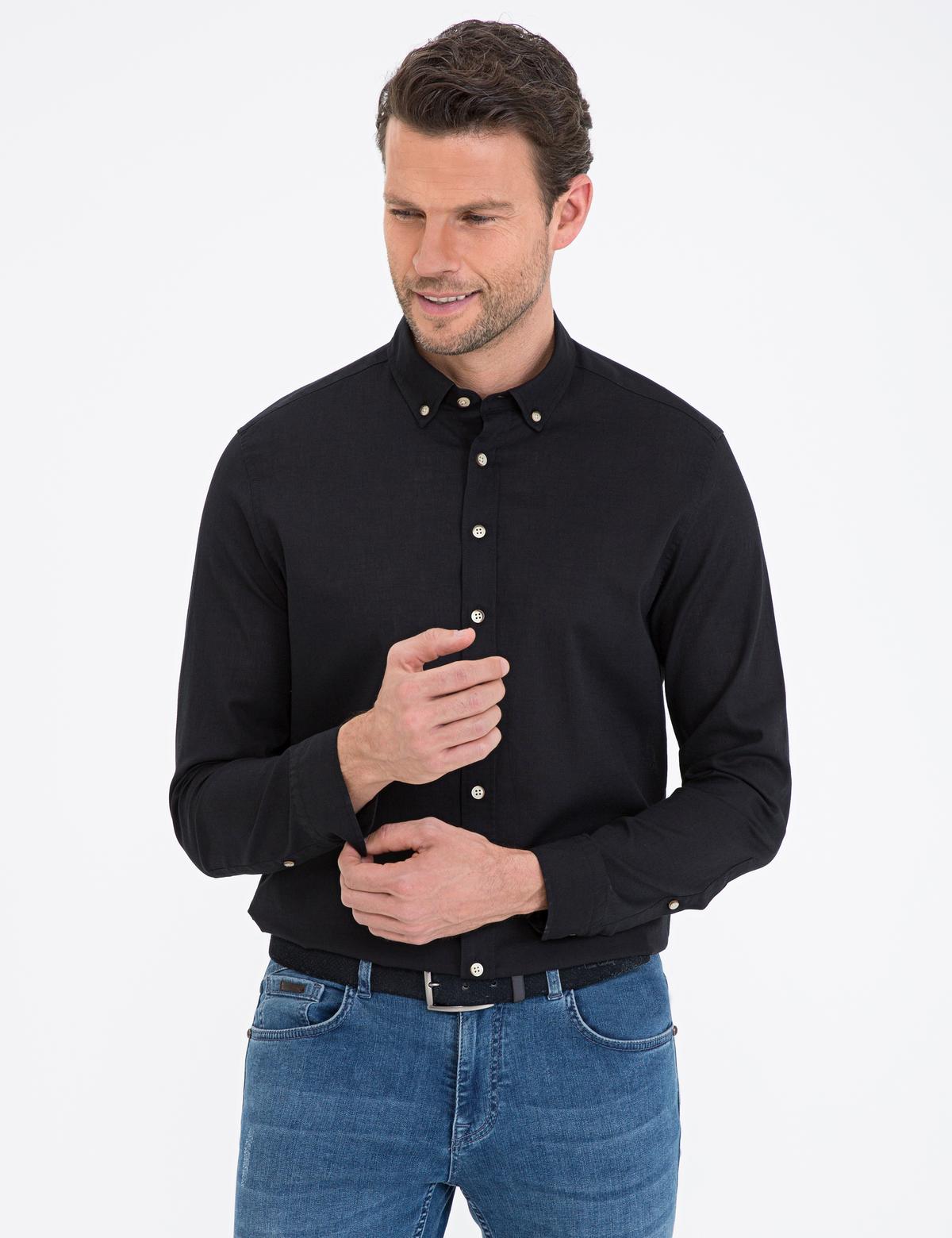 Siyah Regular Fit Uzun Kollu Gömlek