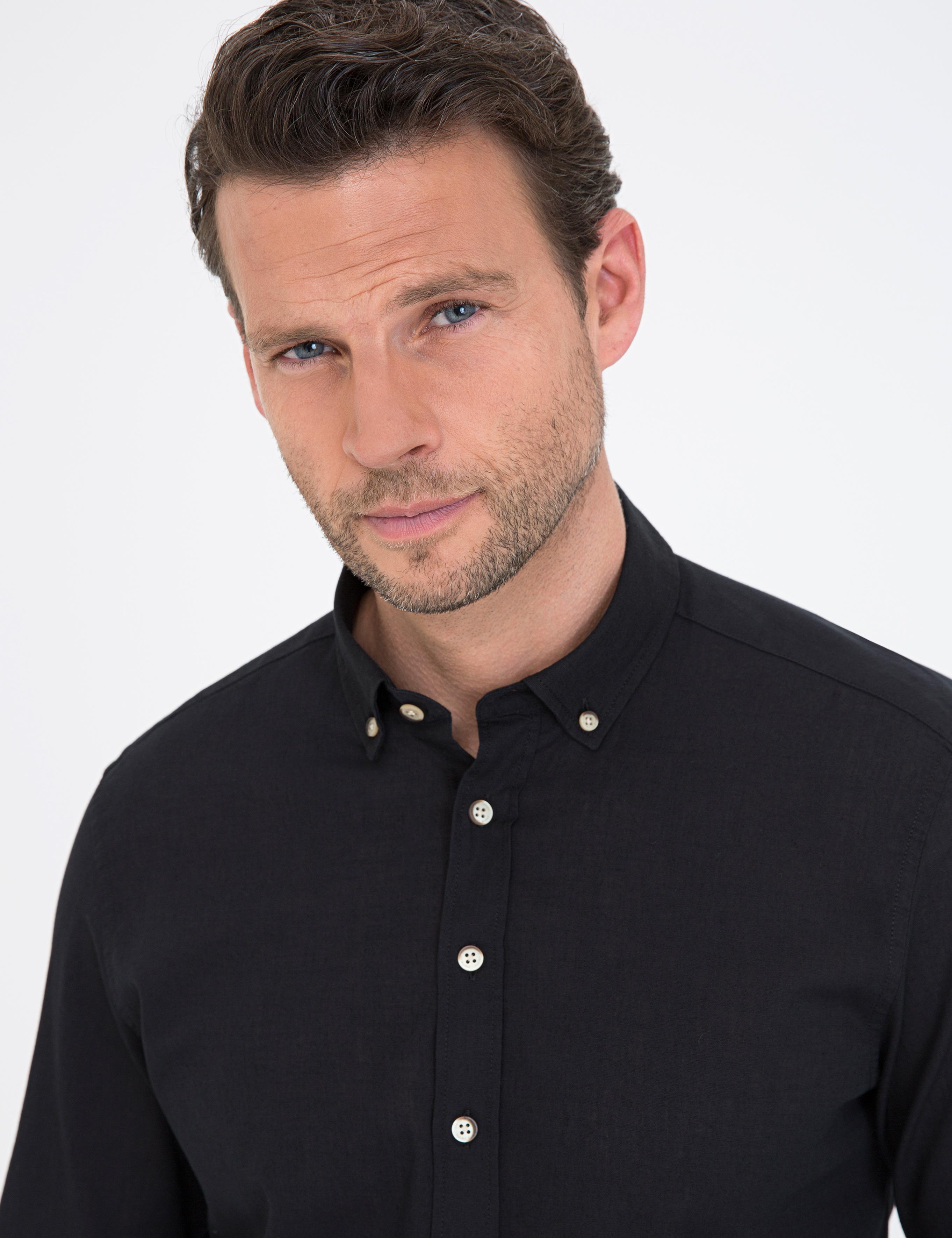 Siyah Regular Fit Uzun Kollu Gömlek