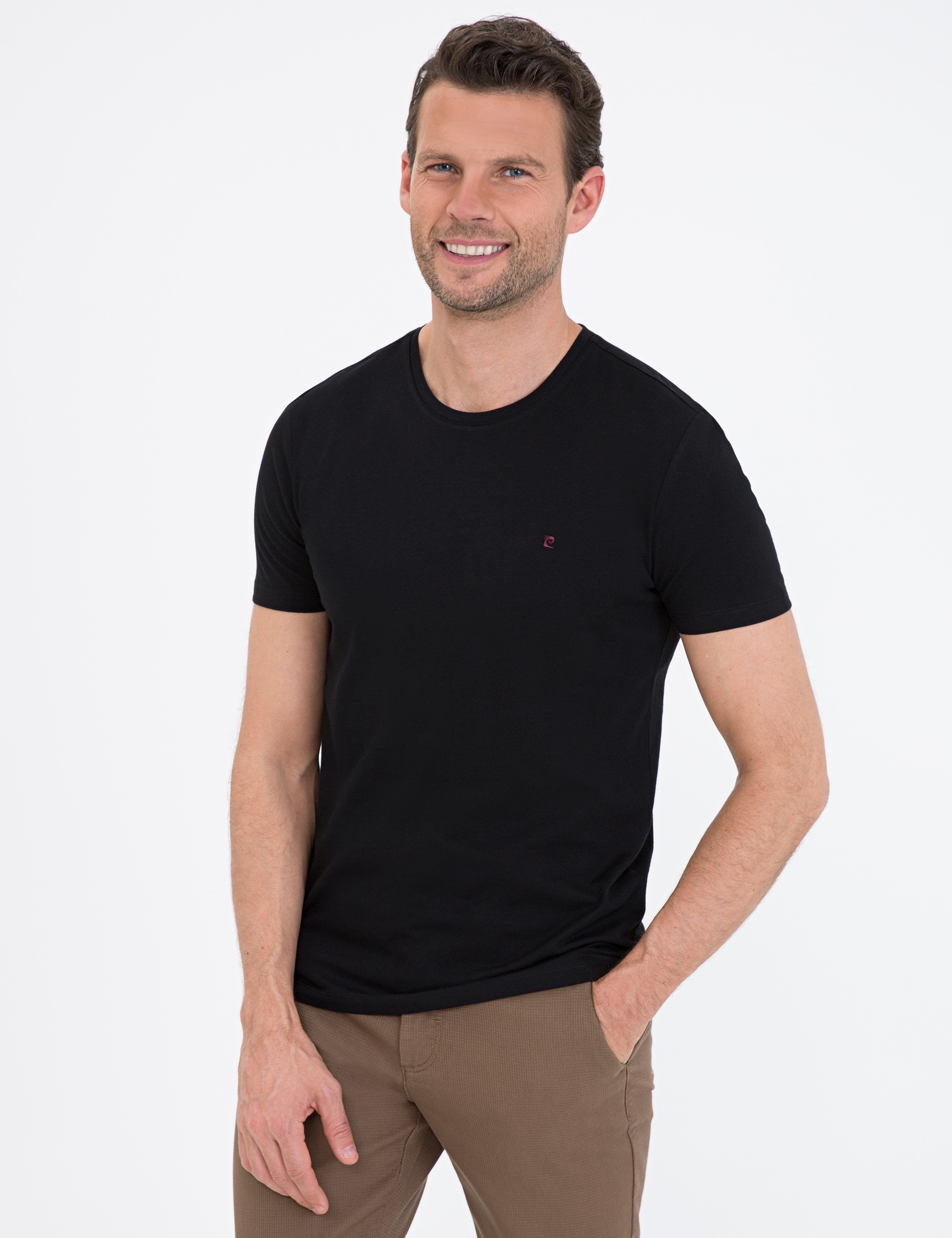 Siyah Slim Fit Bisiklet Yaka Basic T-Shirt - Image 1