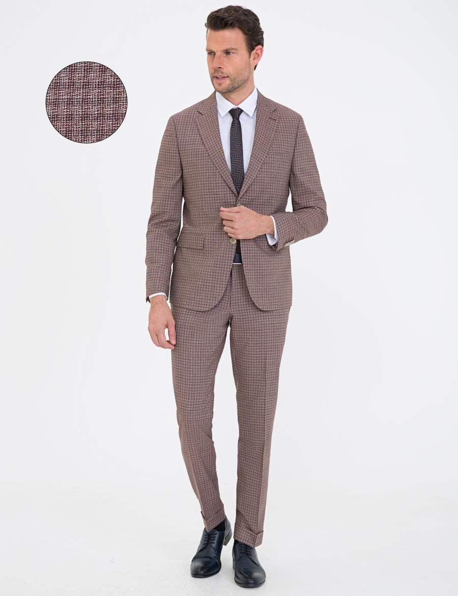 Bordo Slim Fit Takım Elbise